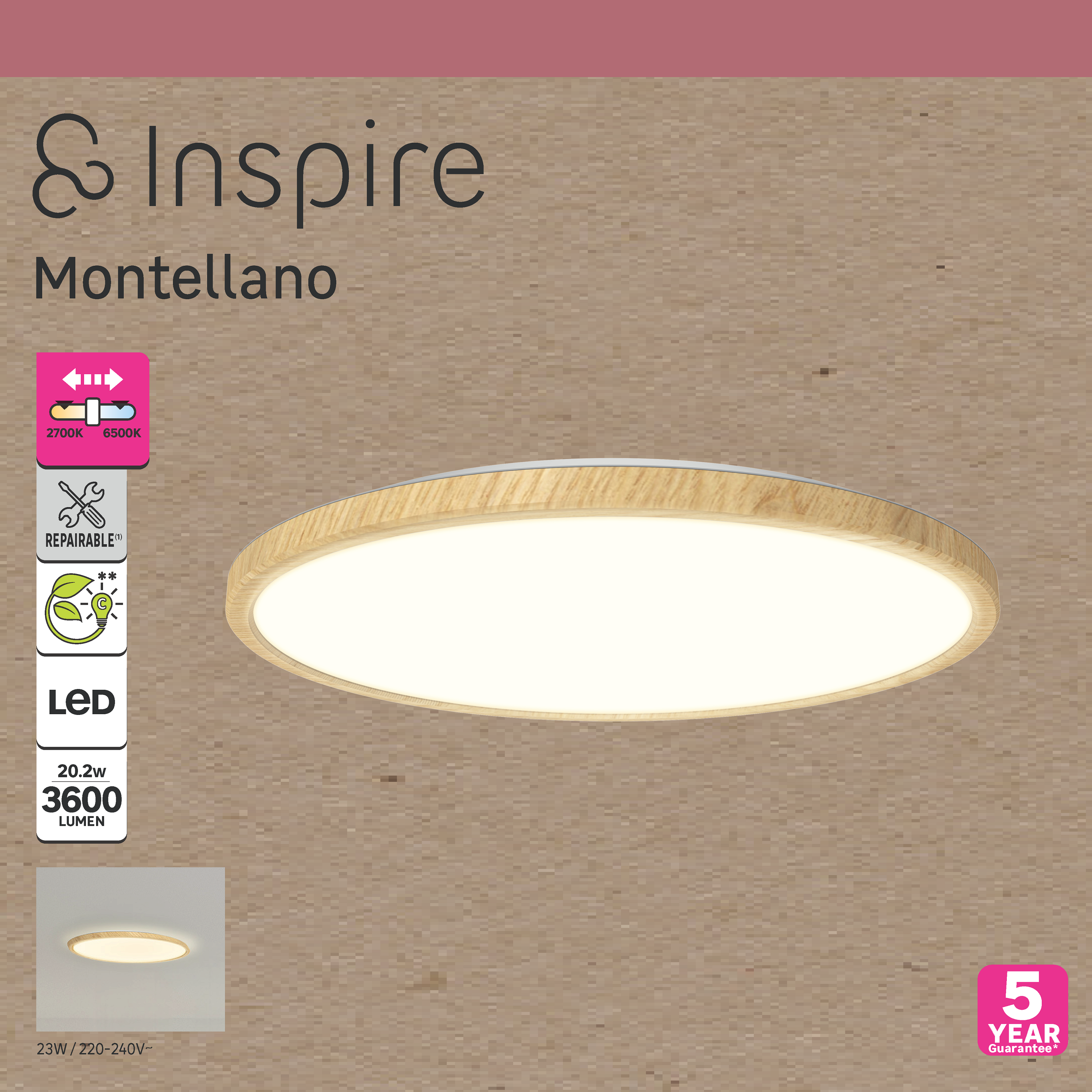 Plafoniera LED Montellano Ø 39 cm bianco IP20, 3600 lumen INSPIRE - 14