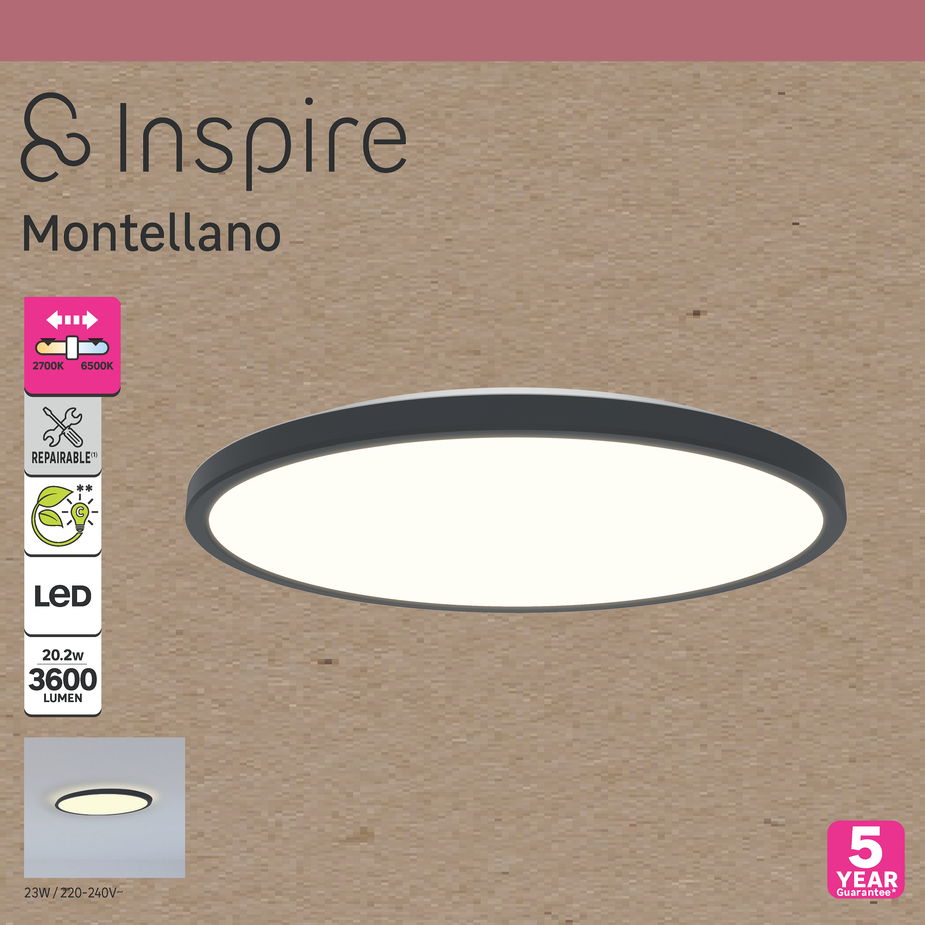 Plafoniera LED Montellano Ø 39 cm bianco IP20, 3600 lumen INSPIRE - 13