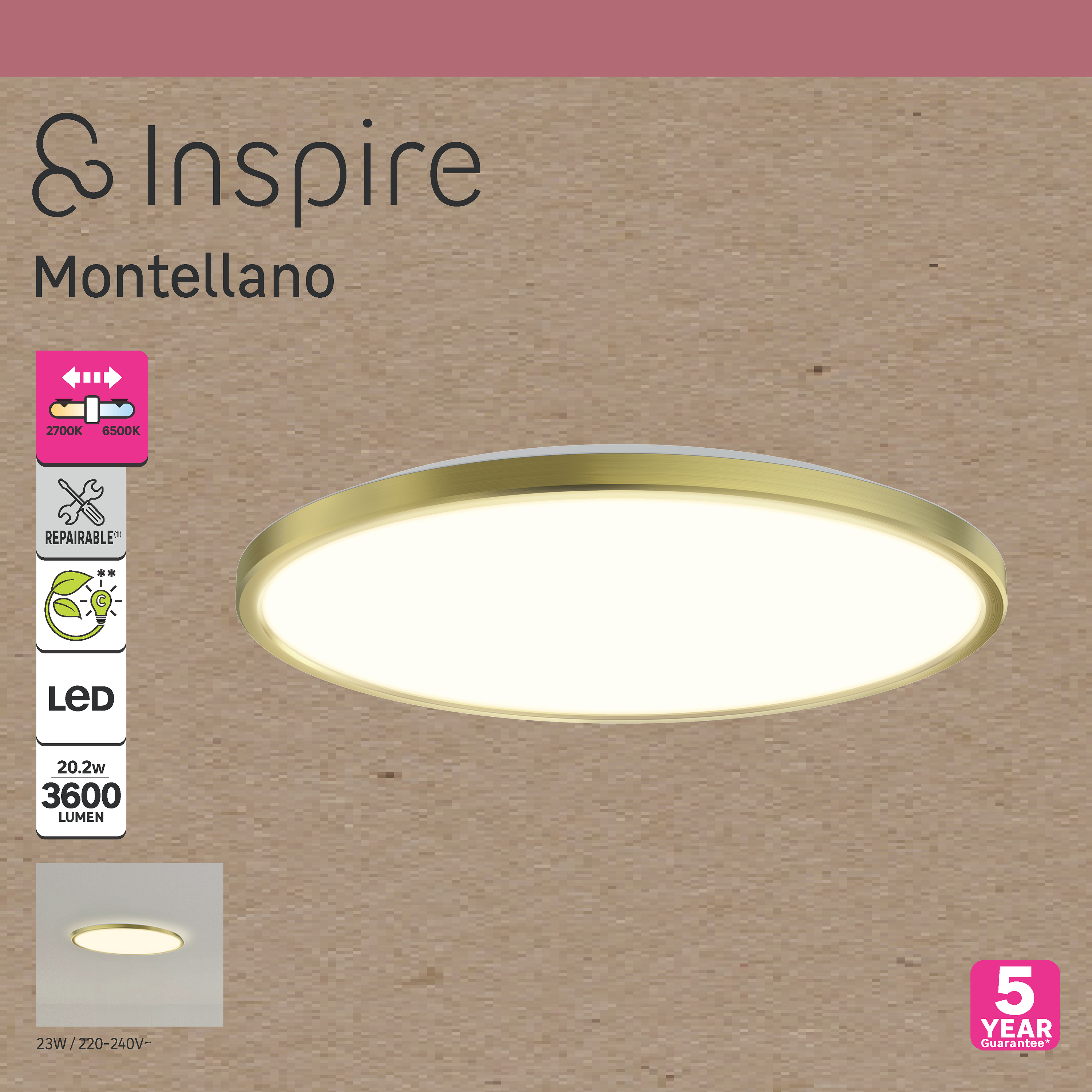 Plafoniera LED Montellano Ø 39 cm bianco IP20, 3600 lumen INSPIRE - 14