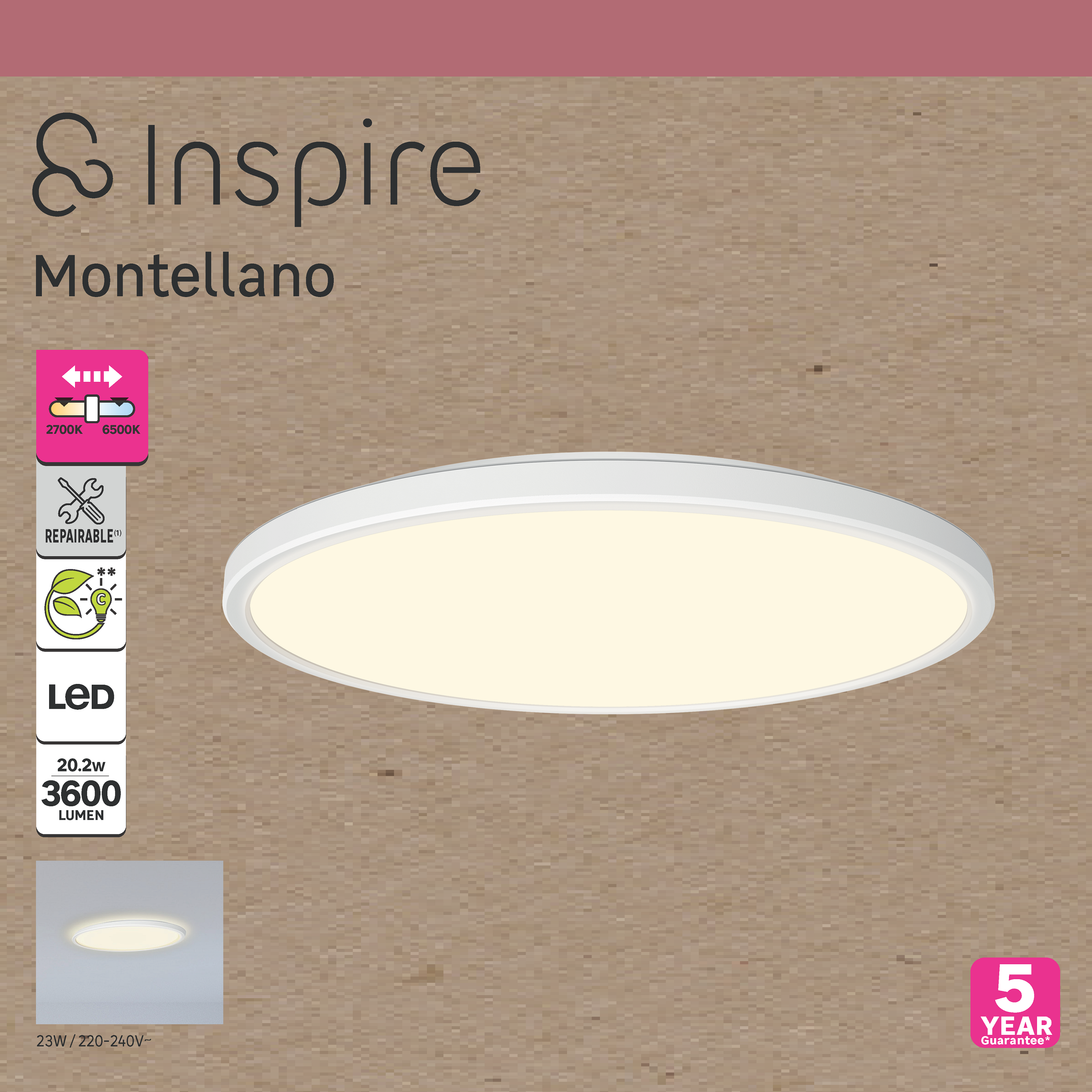 Plafoniera LED Montellano Ø 39 cm bianco IP20, 3600 lumen INSPIRE - 12