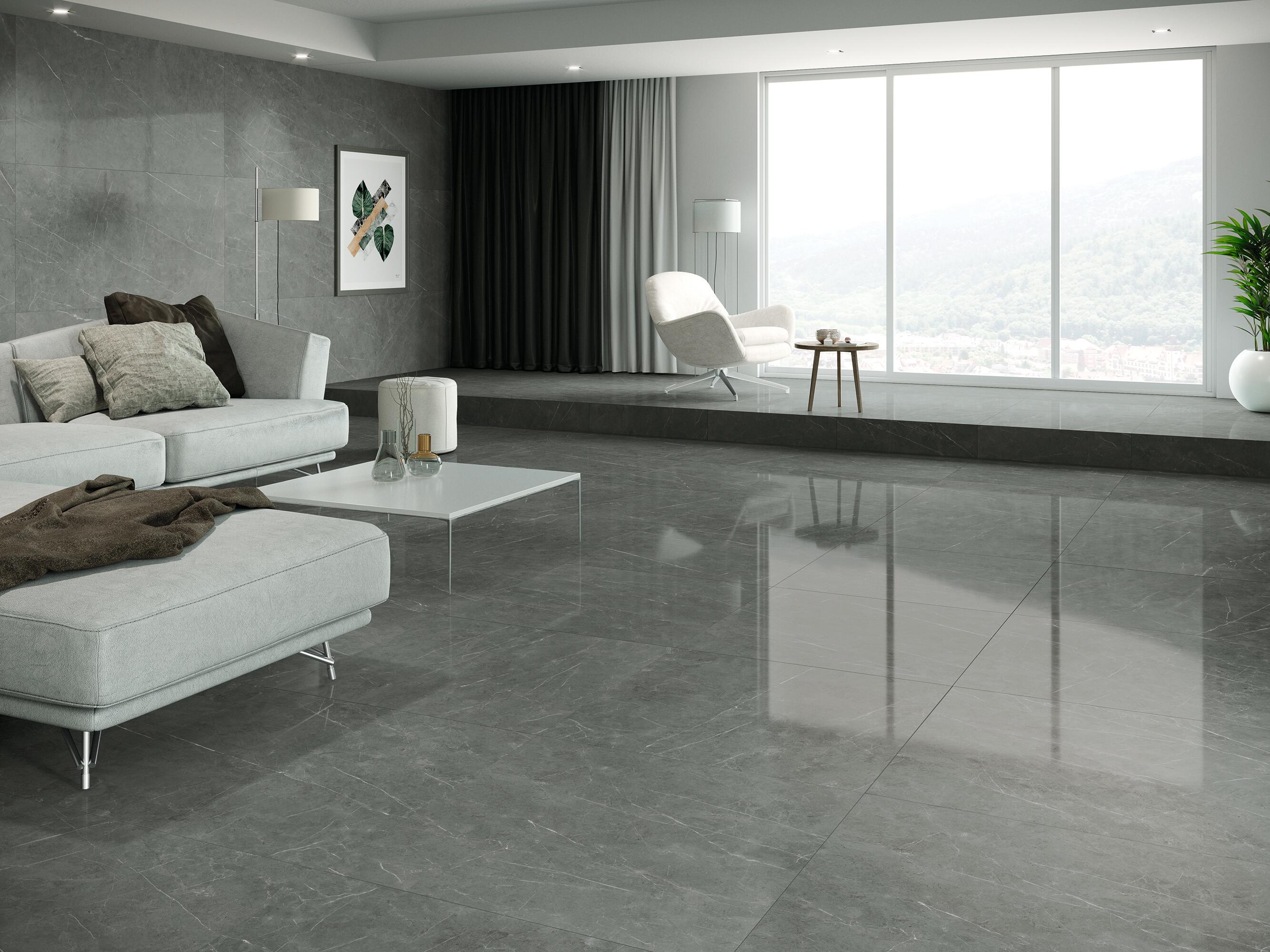 Azulejo/suelo porcelánico tessino efecto mármol grey pulido 60x60 cm