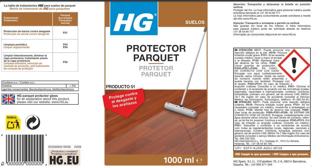 Protetor pavimento madeira parquet 1 L HG - 6