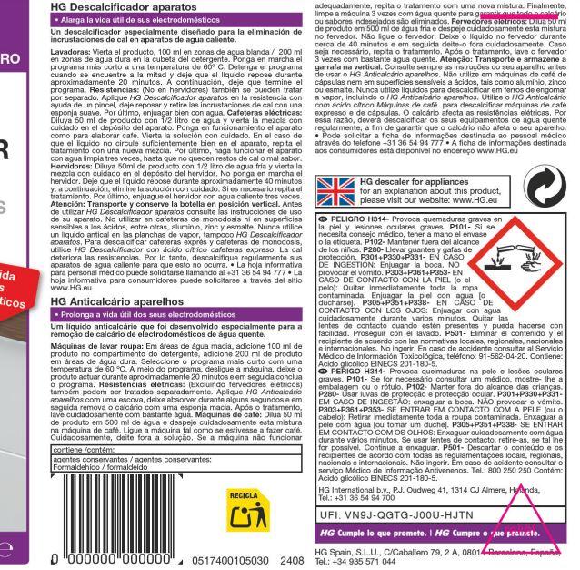 Produto limpeza anticalcário máquinas 500 ml HG - 2