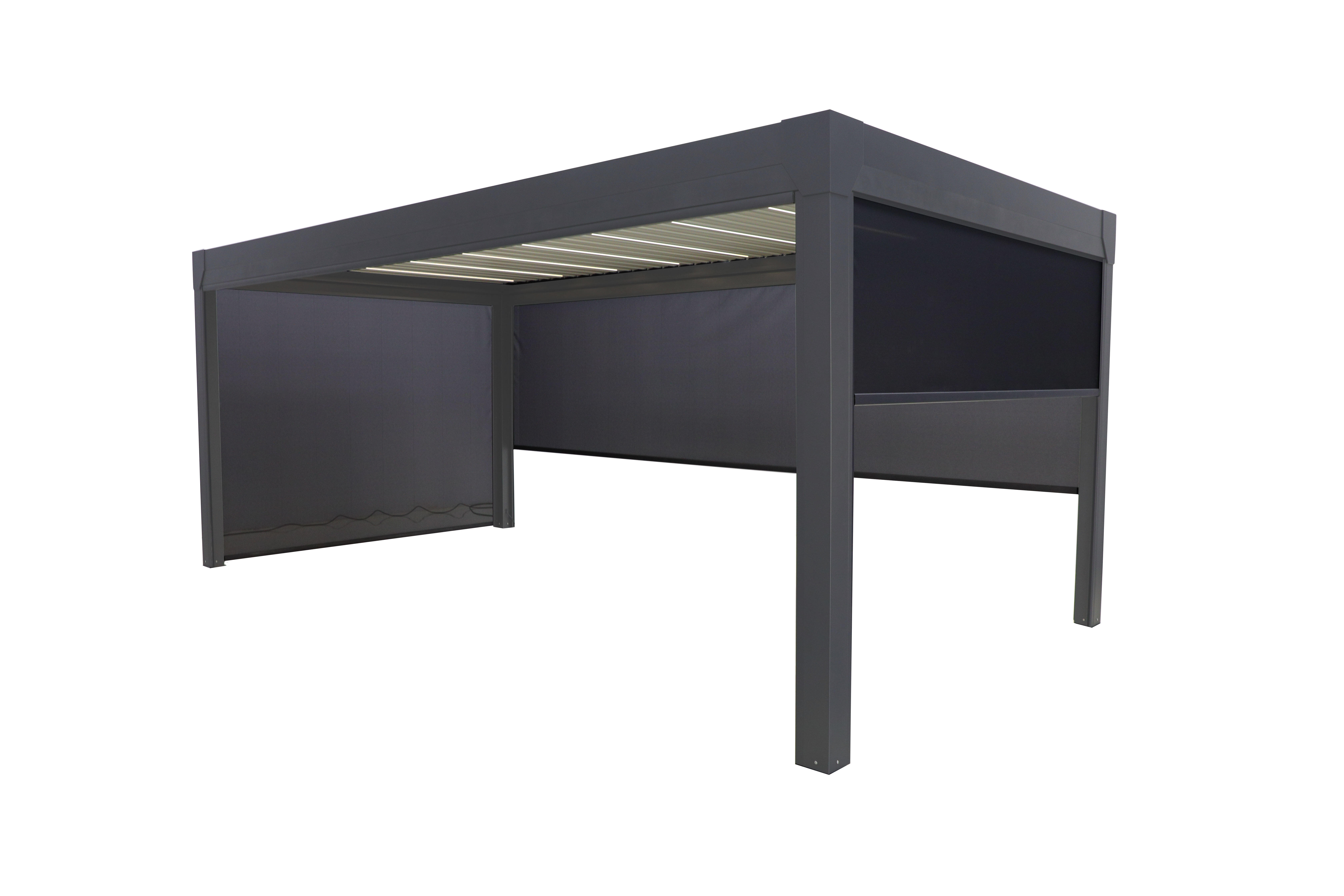 pergola bioclimatica de aluminio green outside menea gris de 595 x 310 x 250 cm motorizada