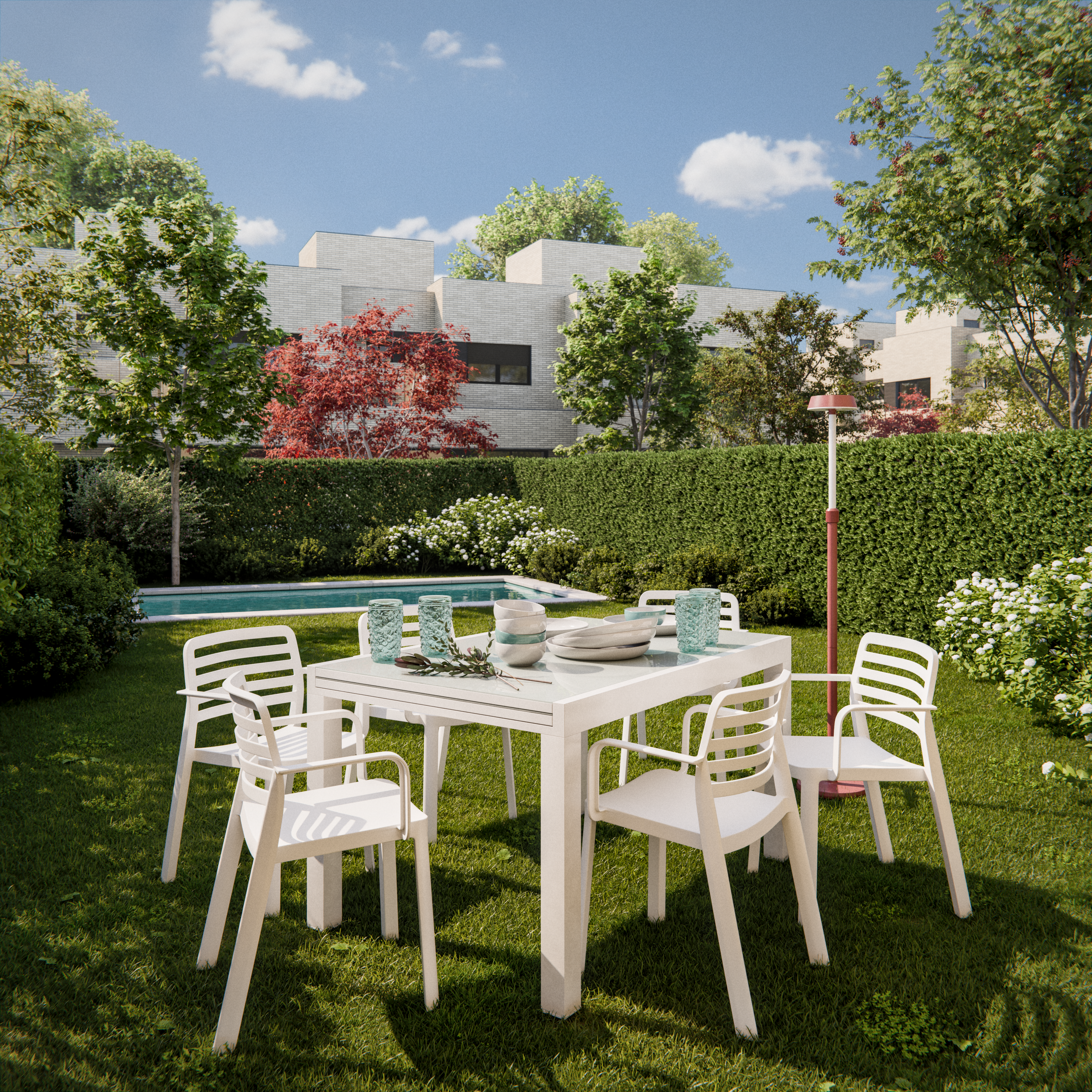 Silla de jardín de exterior de resina con brazos Wind blanco - 7