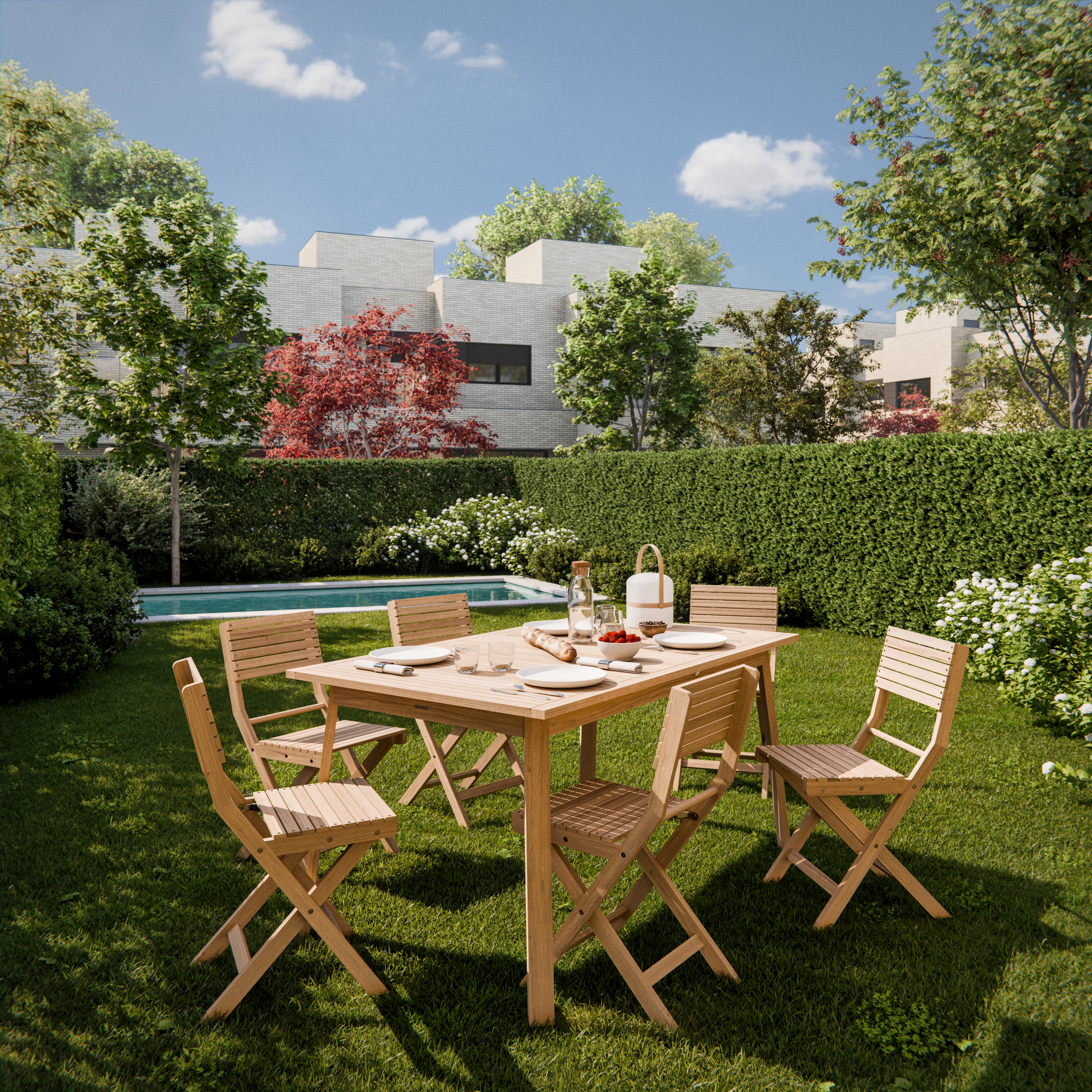 Mesa de jardín extensible de madera Solis marrón de 150/200x75x90 cm - 20