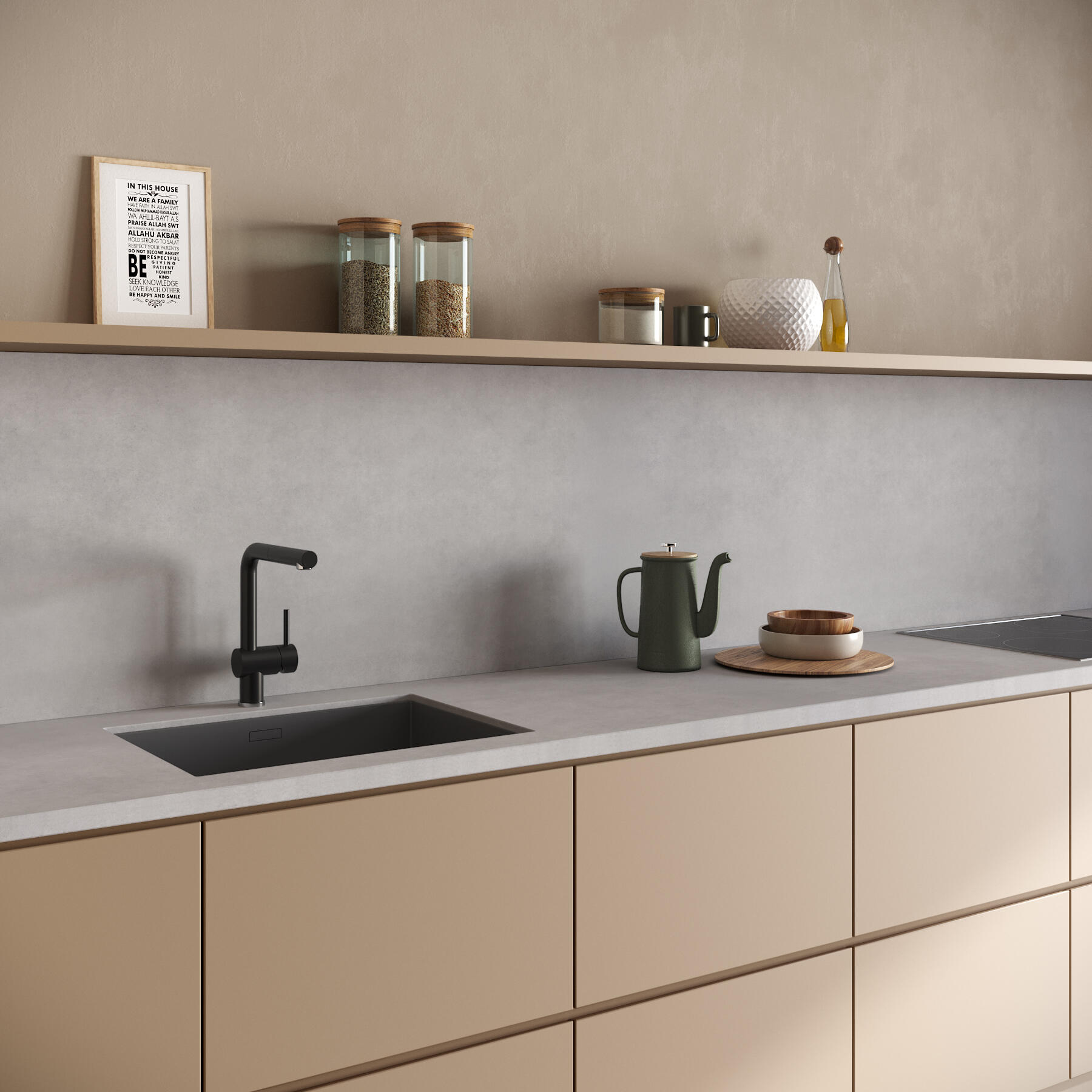 Crédence stratifié Chene viking/Beton lava L.300 x H.64 cm, Ep.9 mm - 2