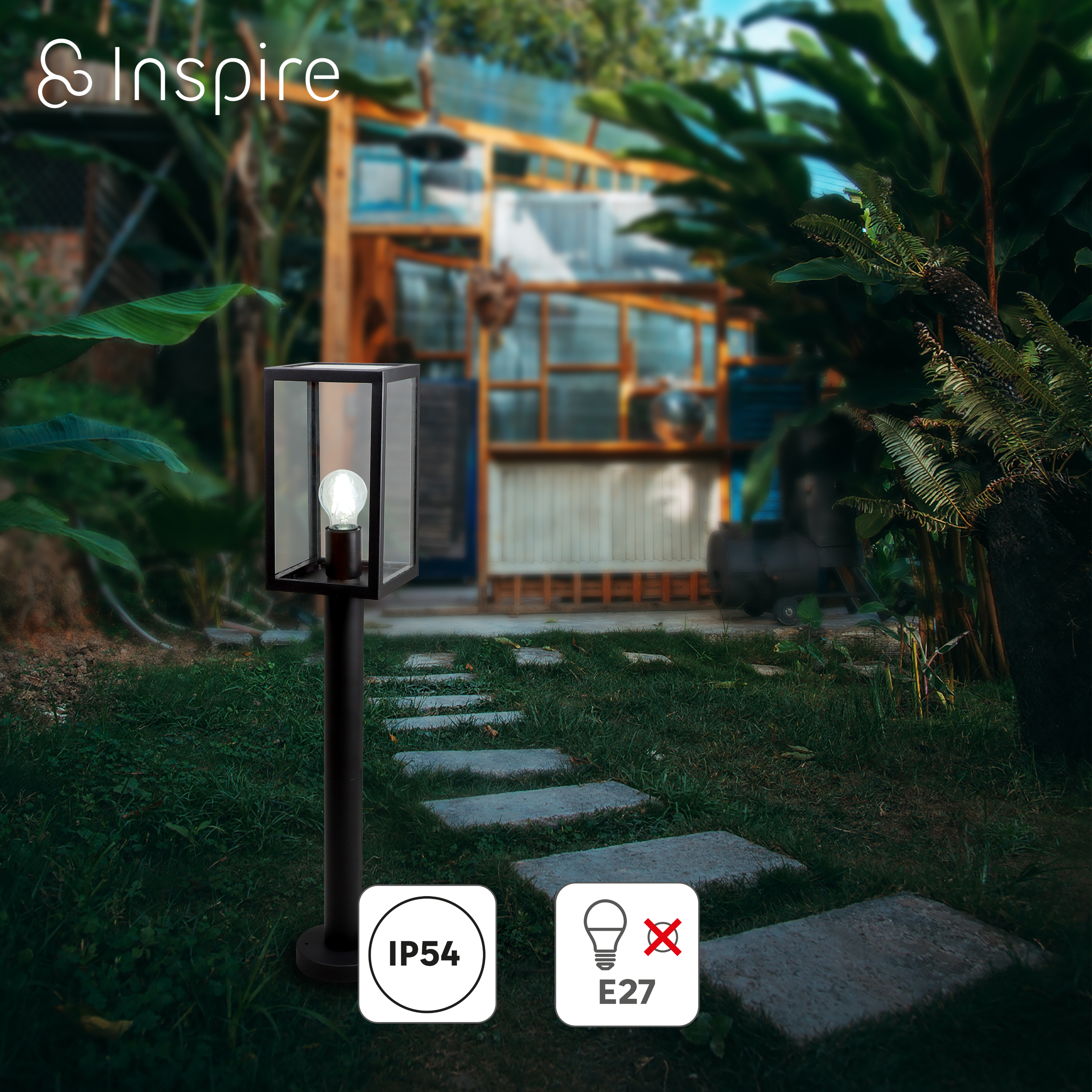 Baliza de jardín exterior E27 Ikaros Inspire 80 cm negro resistencia IP54 - 4