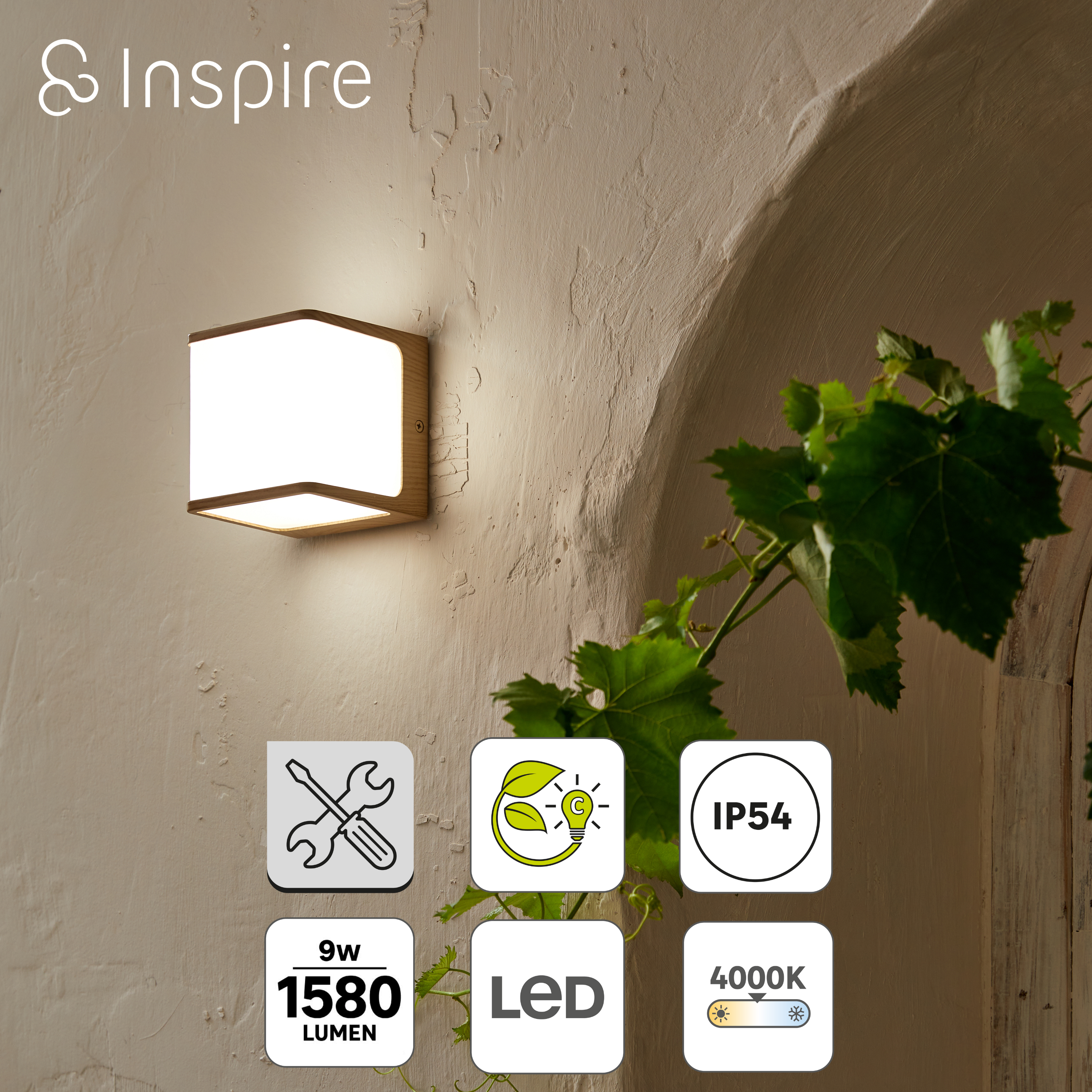 Candeeiro de parede exterior led telin 1580lm aluminio Inspire - 6