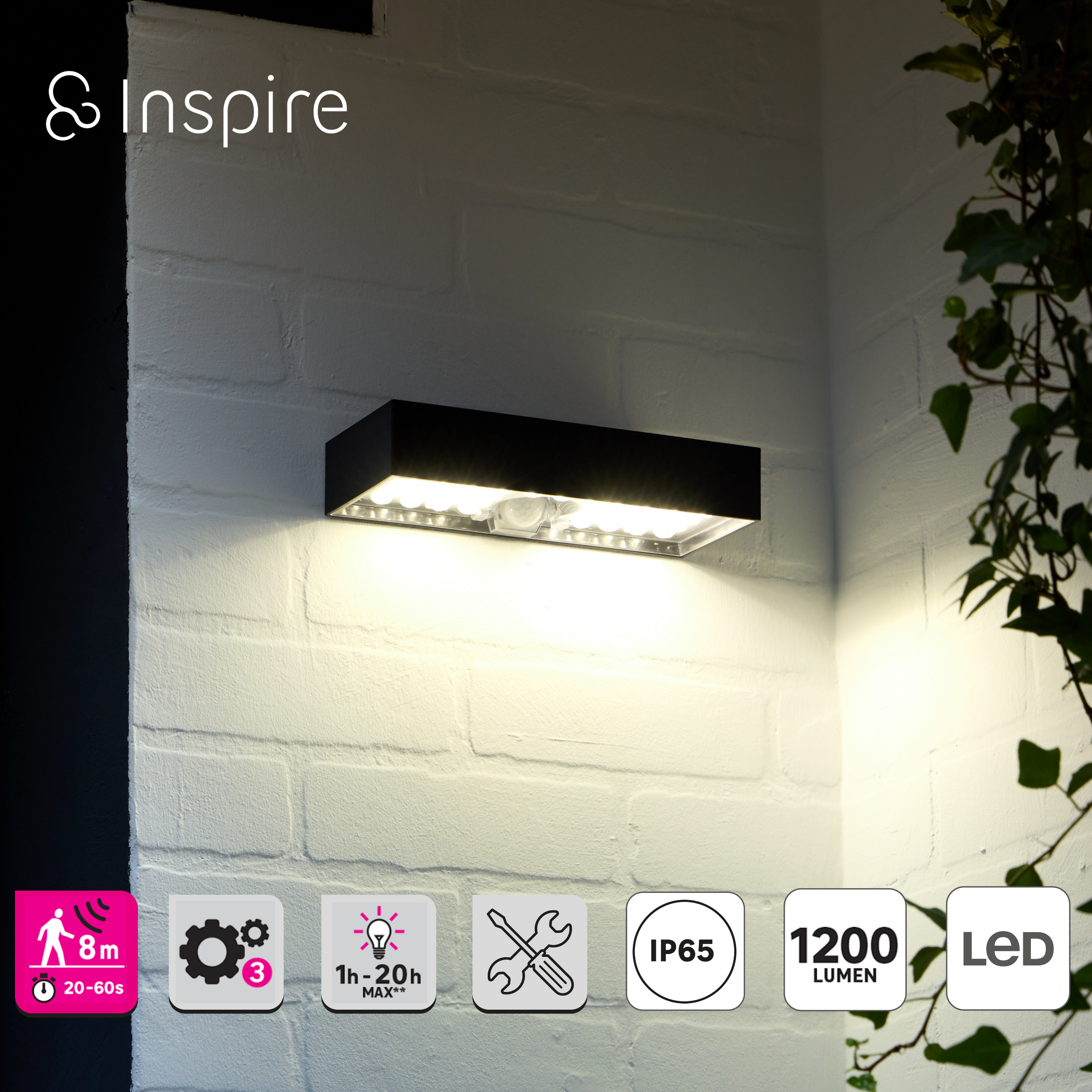 Applique solaire à détection, 1200 lumens blanc neutre, Peniche INSPIRE - 12