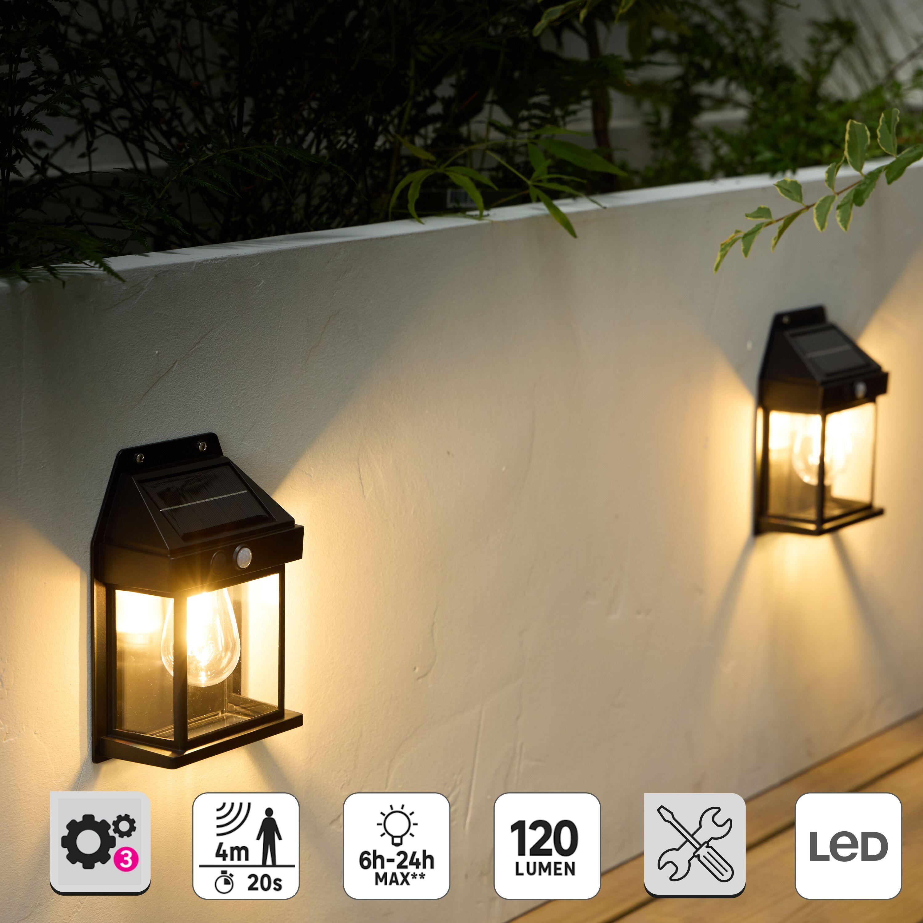 Kit 2 candeeiros de parede solar 100lm IP44 6,25x18,5 cm preto - 9