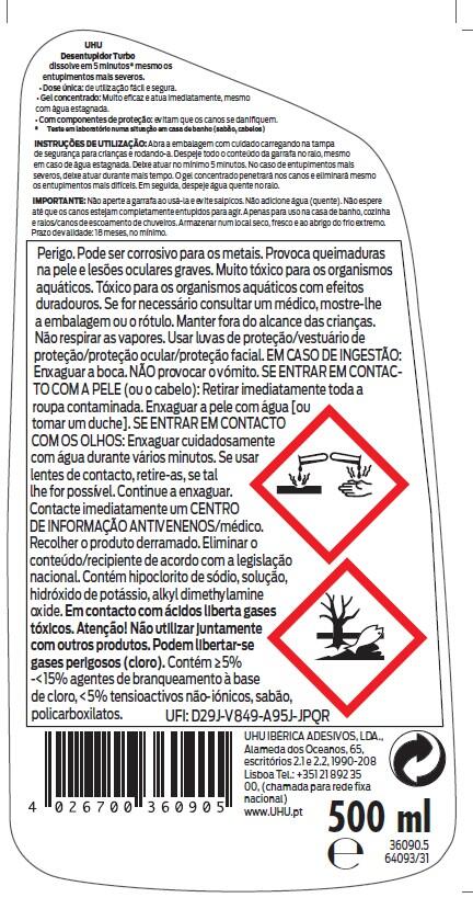 Desentupidor de canos gel turbo 500 ml UHU - 3