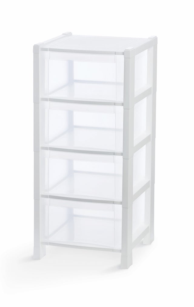 Cassettiera Tamigi 4 Cassetti In Plastica Bianca - 78x39x28,5 Cm, Cassetti Trasparenti Per Ufficio E Casa - 4
