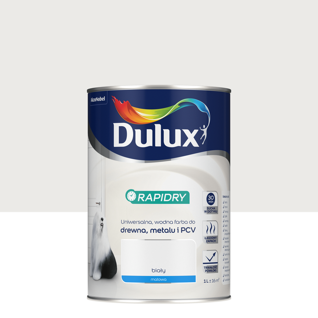 Emalia akrylowa do drewna, metalu i PCV Rapidry biała mat 1 l Dulux