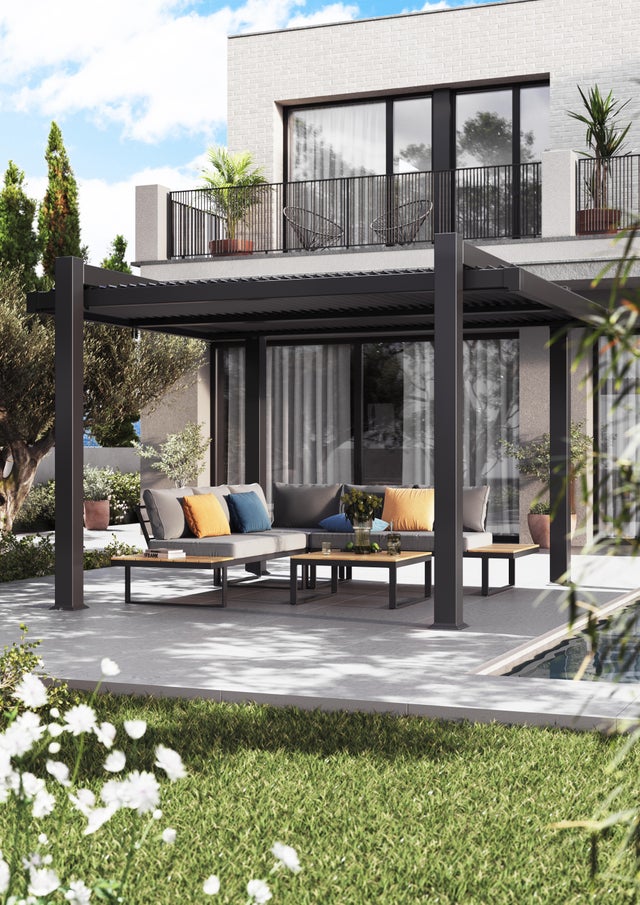 Pérgola aluminio NATERIAL Persea gris antracita 320x360 cm