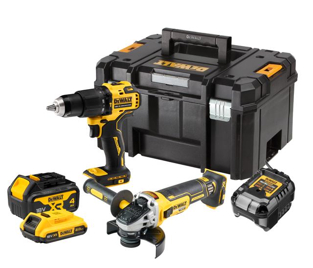 Pack 2 outils Perceuse + Meuleuse DEWALT XR 18V, 1x2Ah+1x4ah, DCK2081MDT-QW