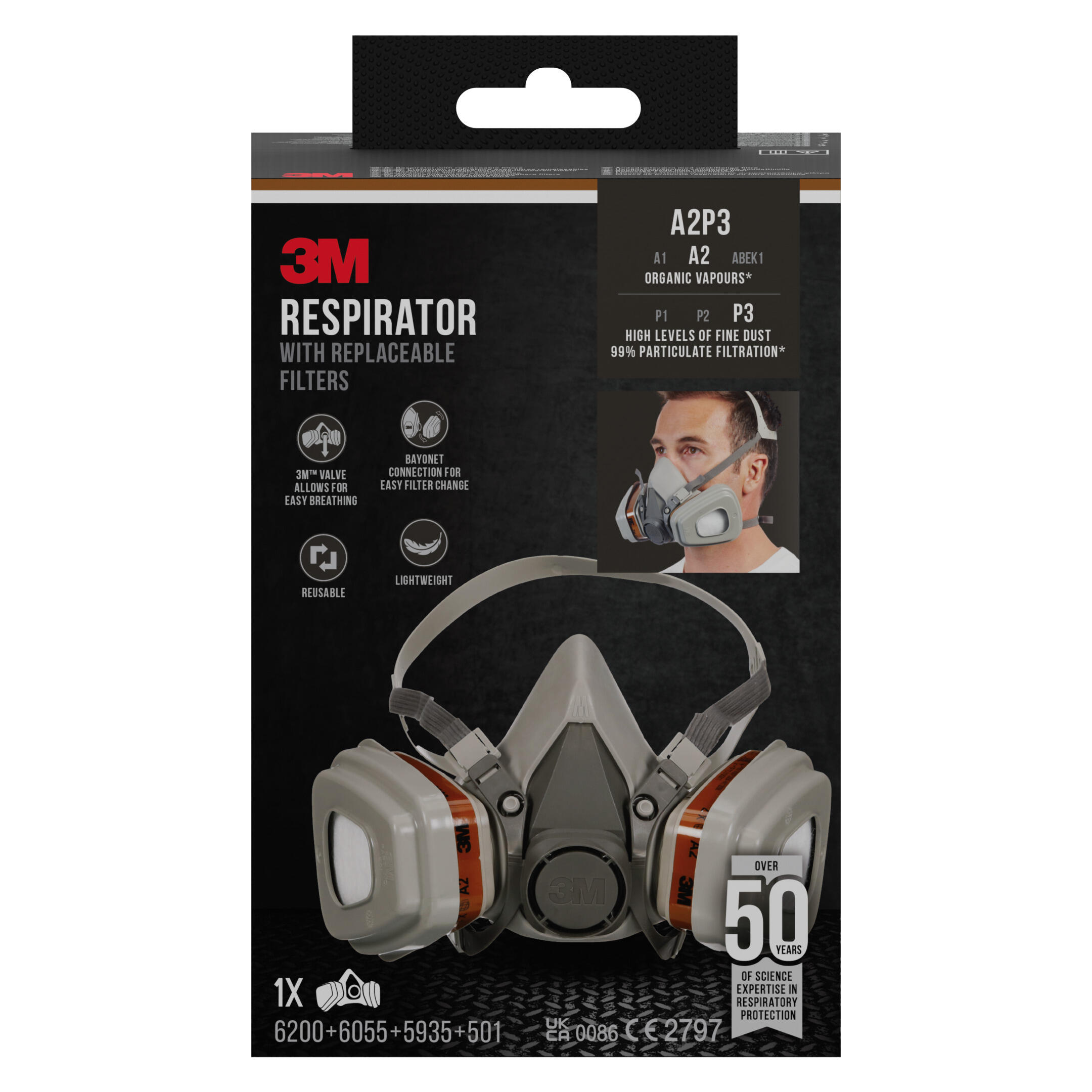 Best 3M Filter For Silica Dust 6001 Lot De 2 Cartouches Filtrantes Pour Respirateur, Anti Cartouche Masque 3m