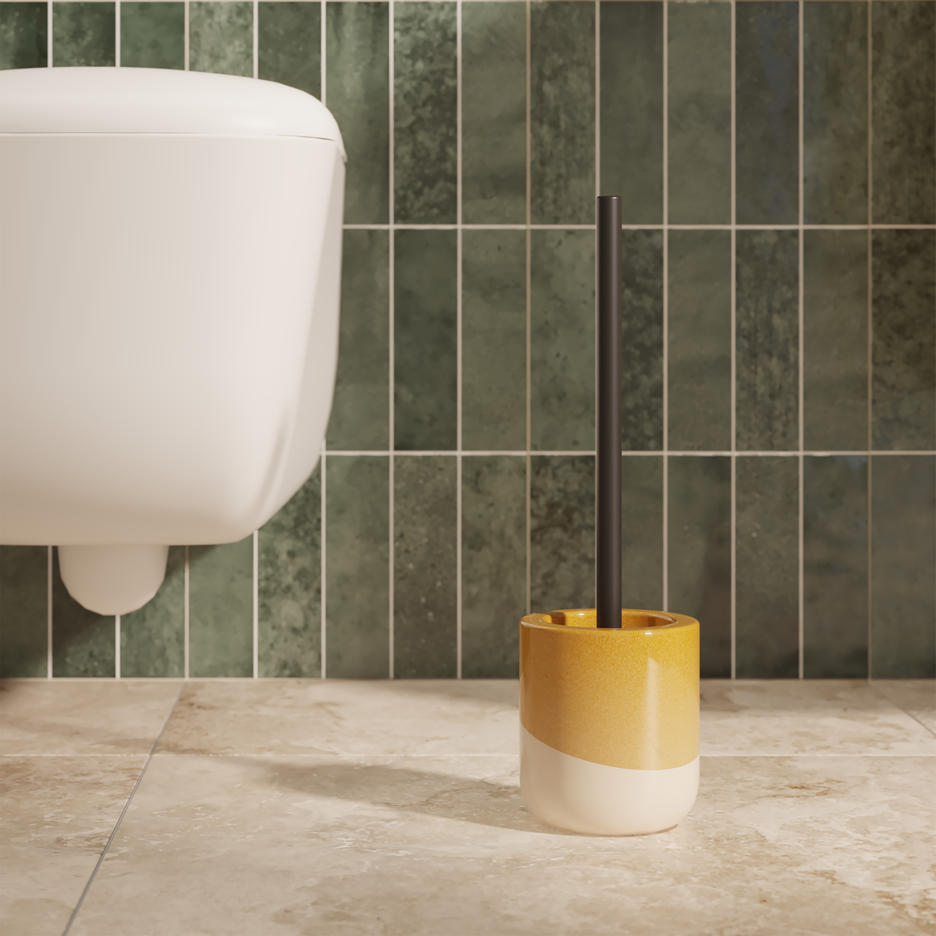 Pot avec brosse WC intégrée jaune Glaze SENSEA - 2