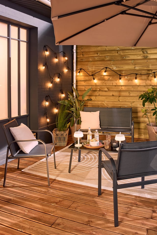 Salon de jardin 4 places en acier et textilène Beo