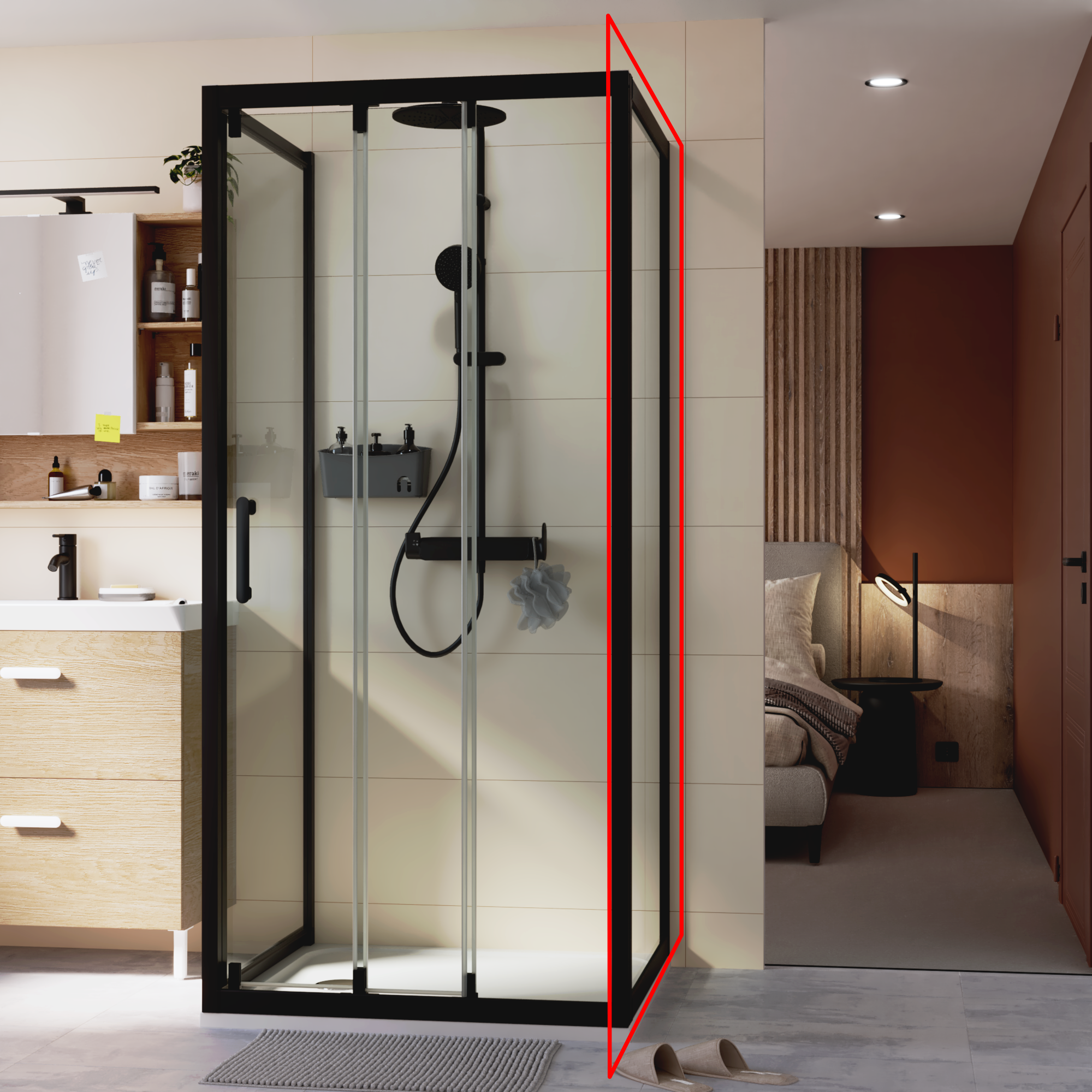 Mampara lateral fijo transparente easy perfil negro 70x190 cm 6mm
