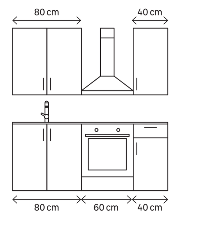 Cocina en Kit Delinia iD Mikonos Topo Mt 180 cm con 3 mod. bajos y 2 altos