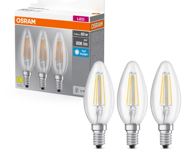Pack 3 lâmpadas led filamento vela E14 806lm 6500k