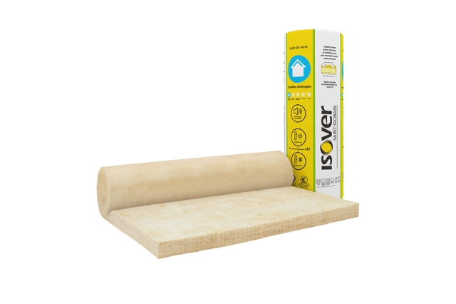Rouleau laine de verre combles aménageables ISOVER 035 nu, Ep.60mm, 10x1.2m,R1.7
