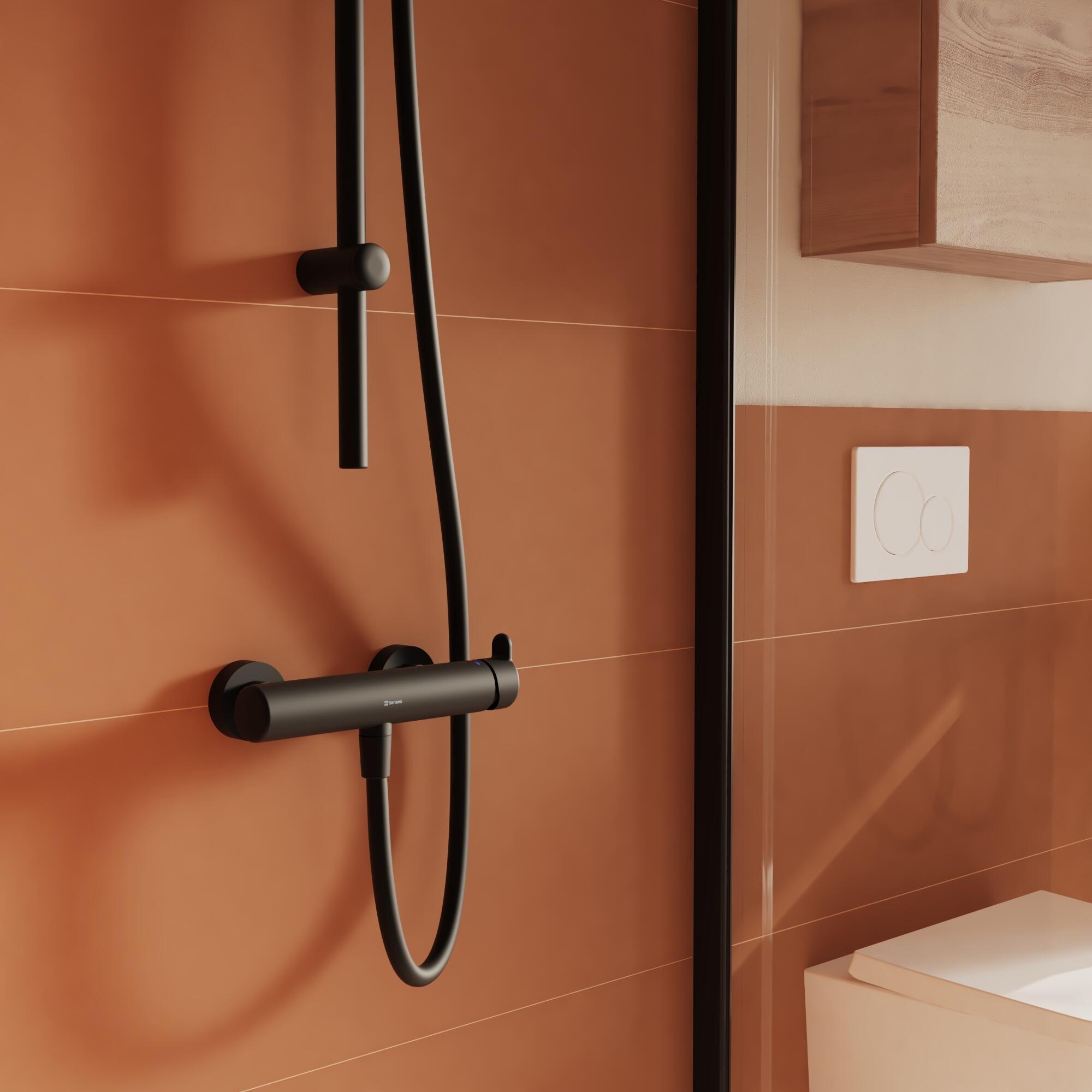Set grifería de ducha monomando sensea easy negro con alcachofa de 3 funciones, barra, flexo de 150 cm y soporte regulable