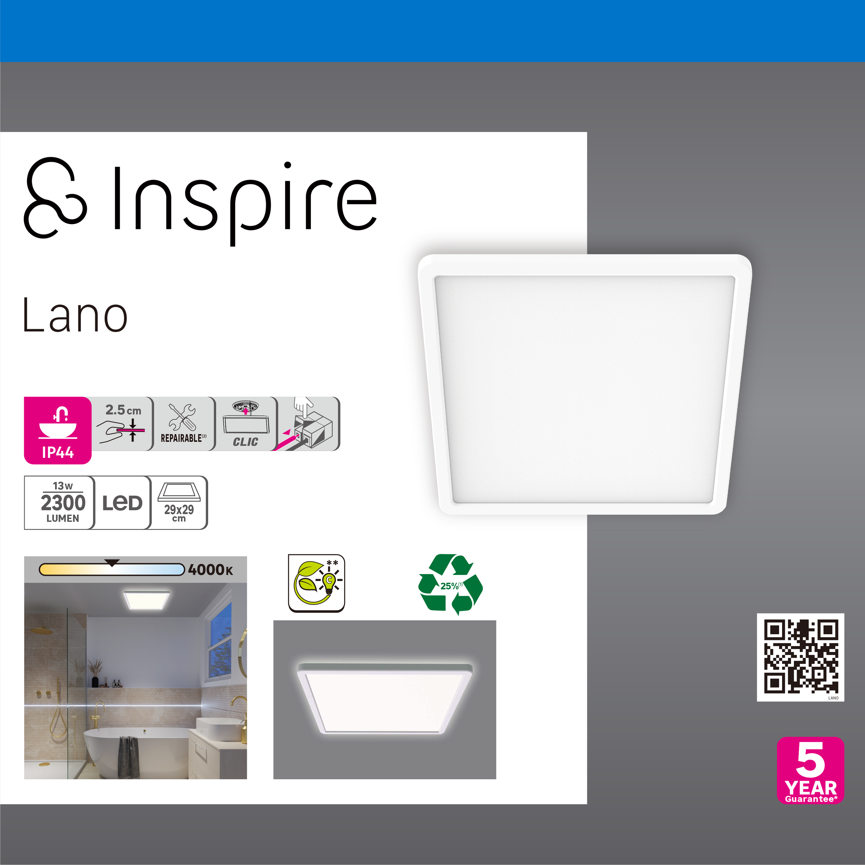 Oprawa natynkowa Lano biała 29 x 29 cm IP44 LED Inspire - 8