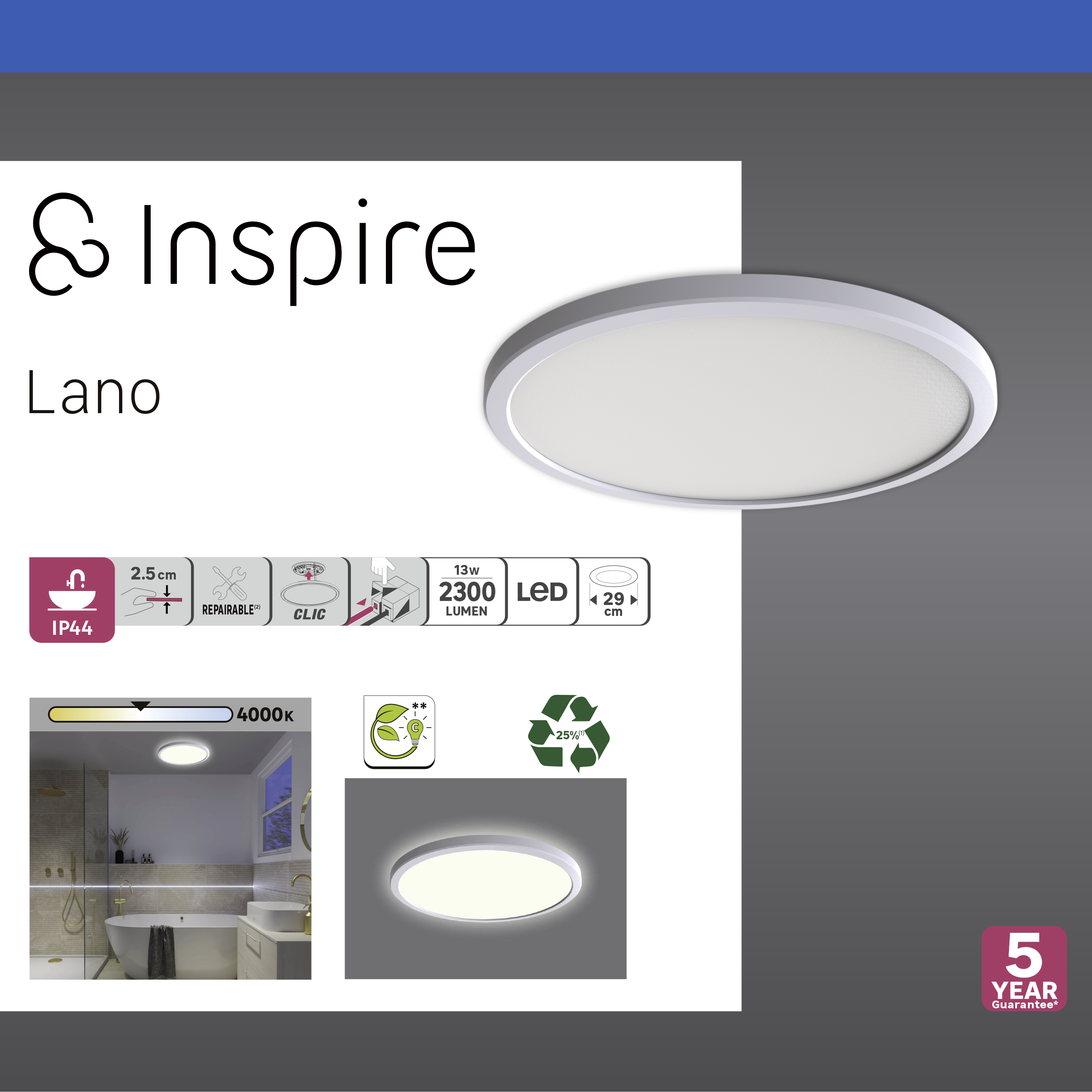 Plafon Lano biały IP44 LED Inspire - 8