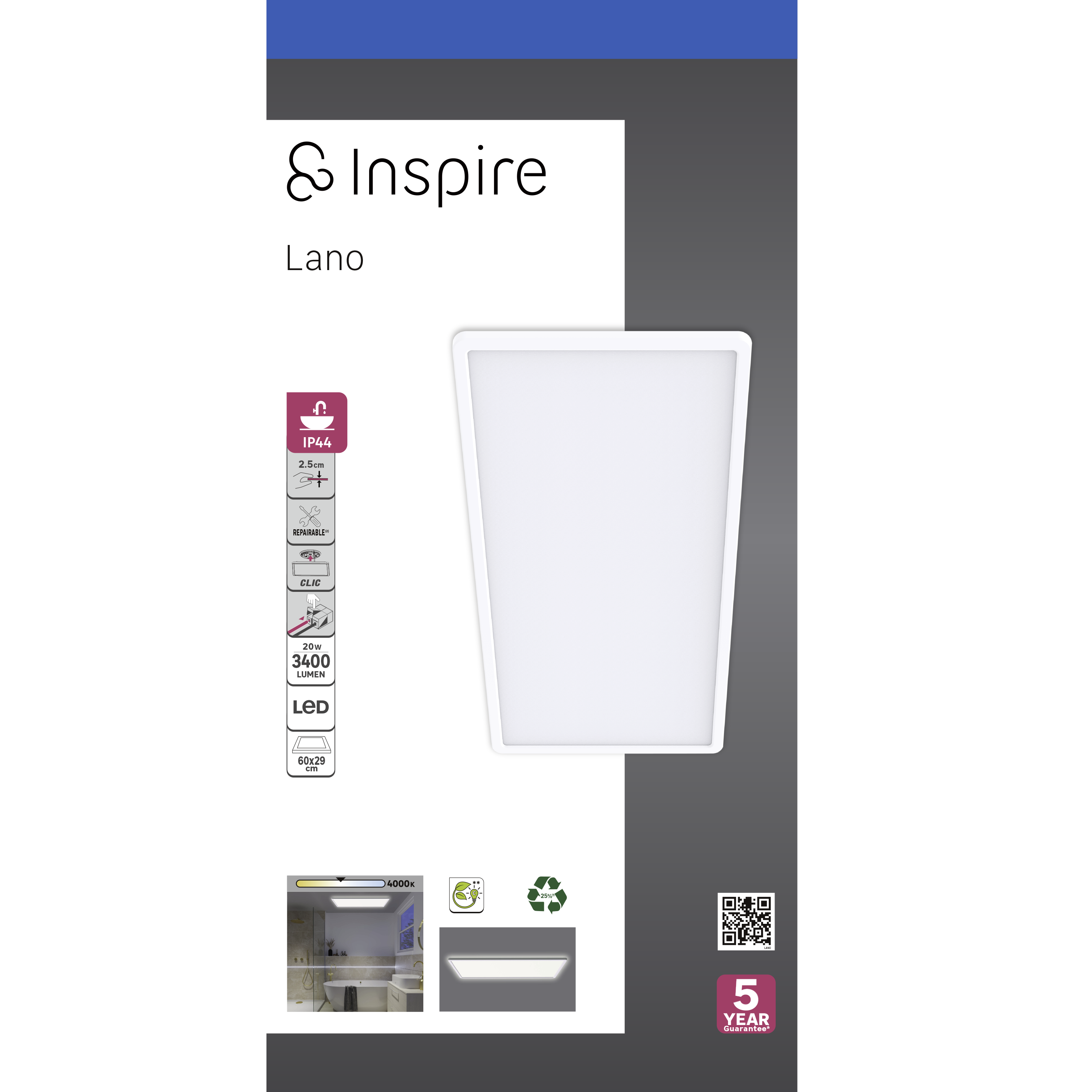 Oprawa natynkowa Lano biała 30 x 60 cm IP44 LED Inspire - 7