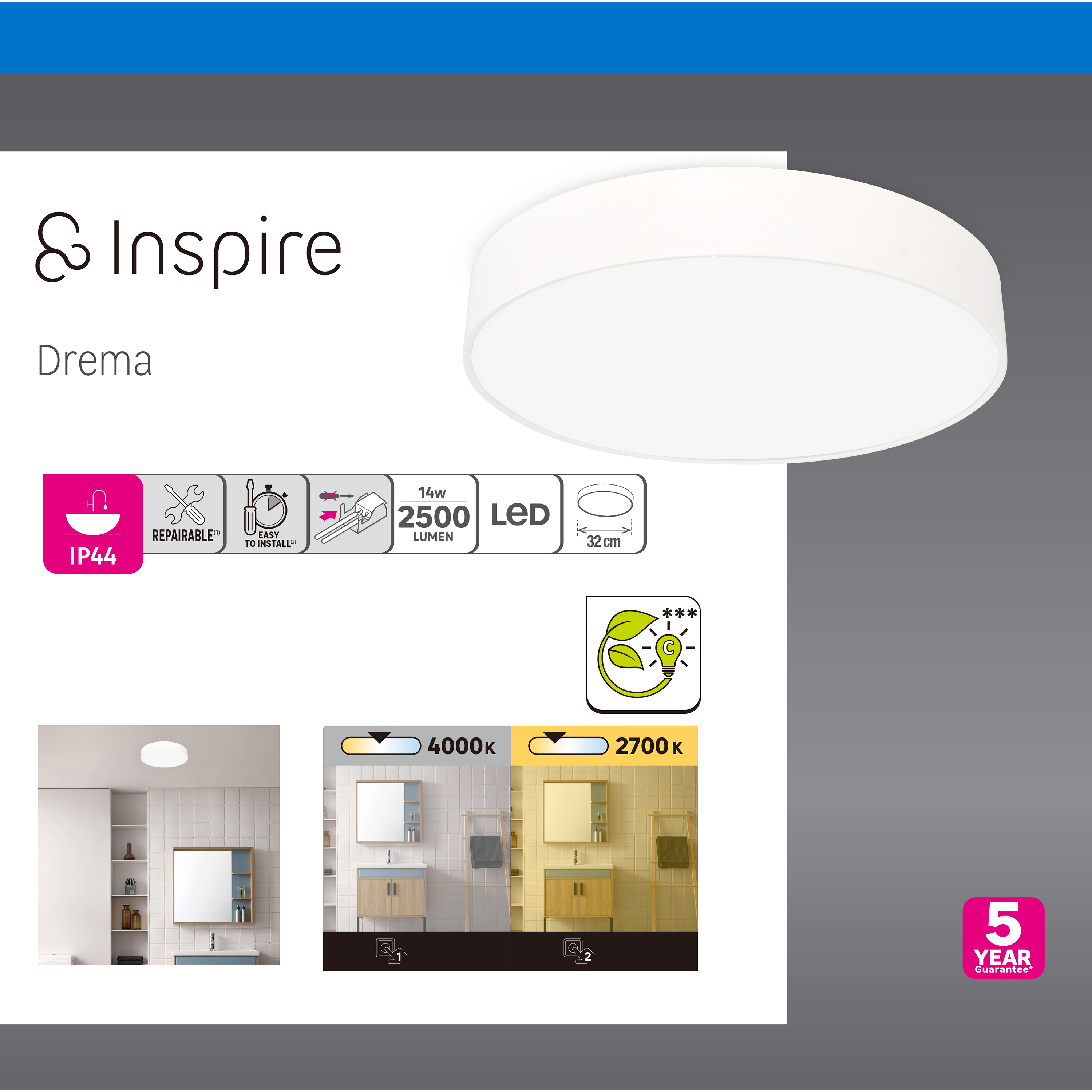 Plafon Drema biały IP44 LED Inspire - 8
