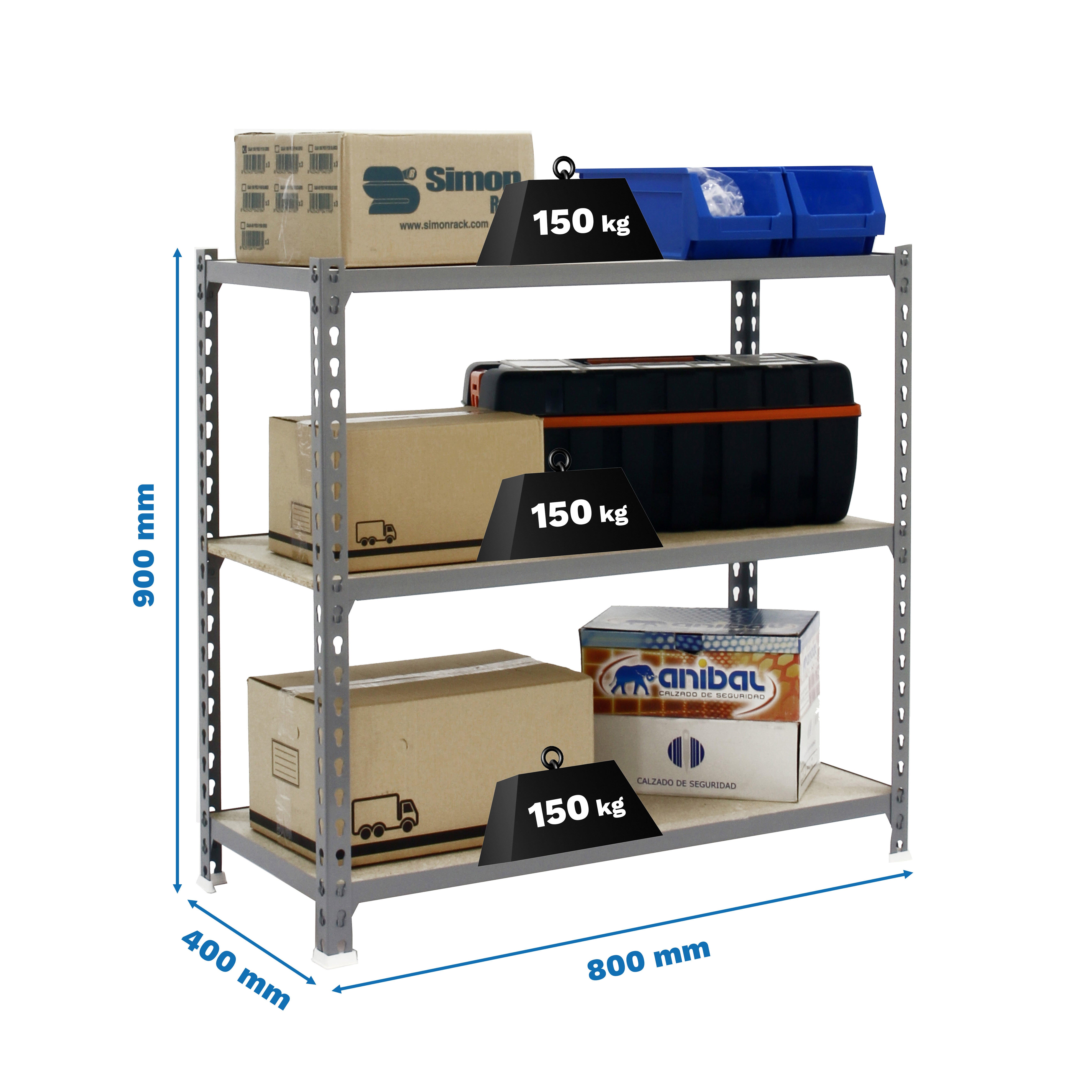 Estante metálica cinzento 5 prateleiras 90x80x40 cm 150 kg Maderclick Mini Simonrack - 3