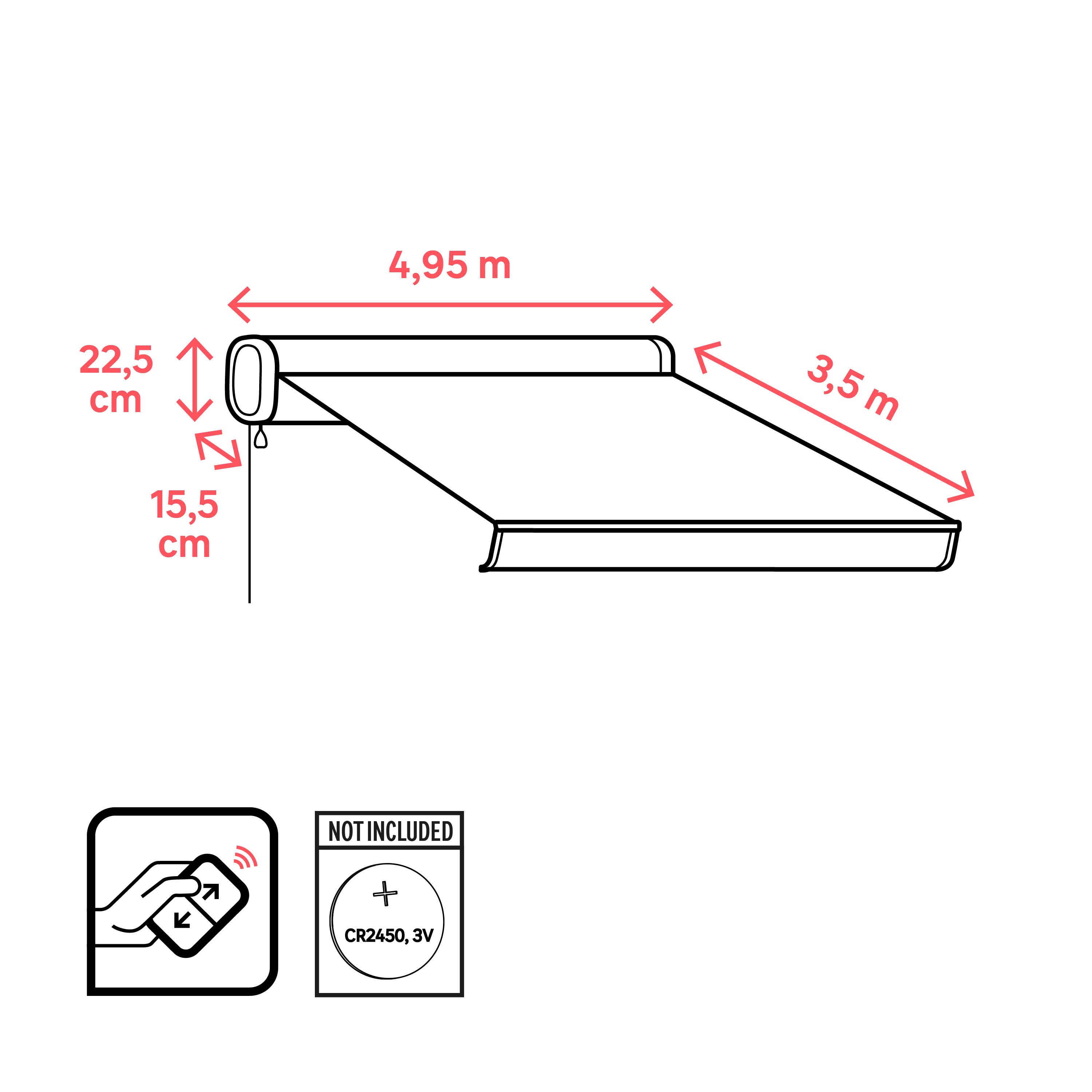 Store banne motorisé 4.95 x 3.5 m Loby XL gris, toile acrylique gris - 4