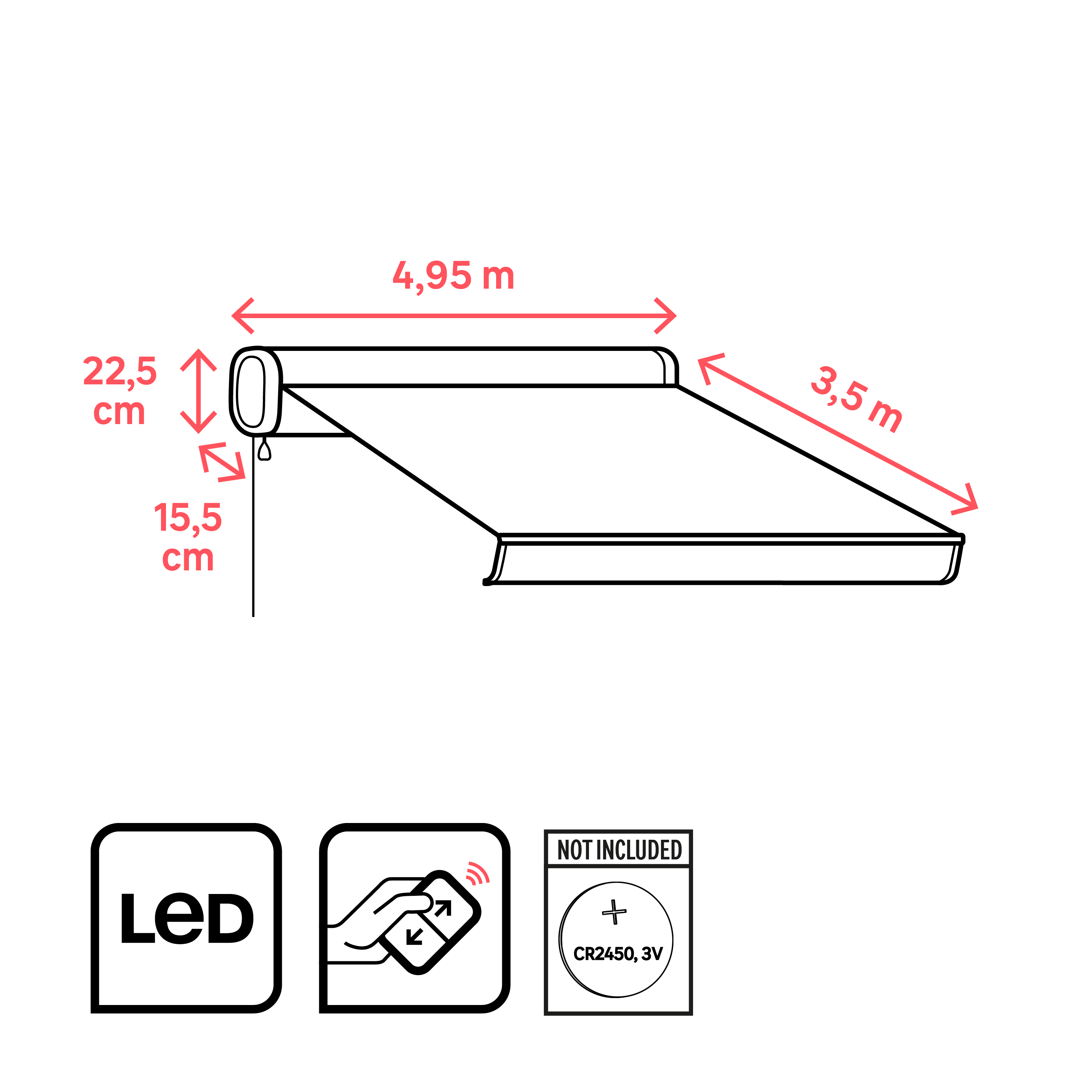 Store banne motorisé 4.95 x 3.5 m Loby XL blanc LED, toile acrylique beige - 4