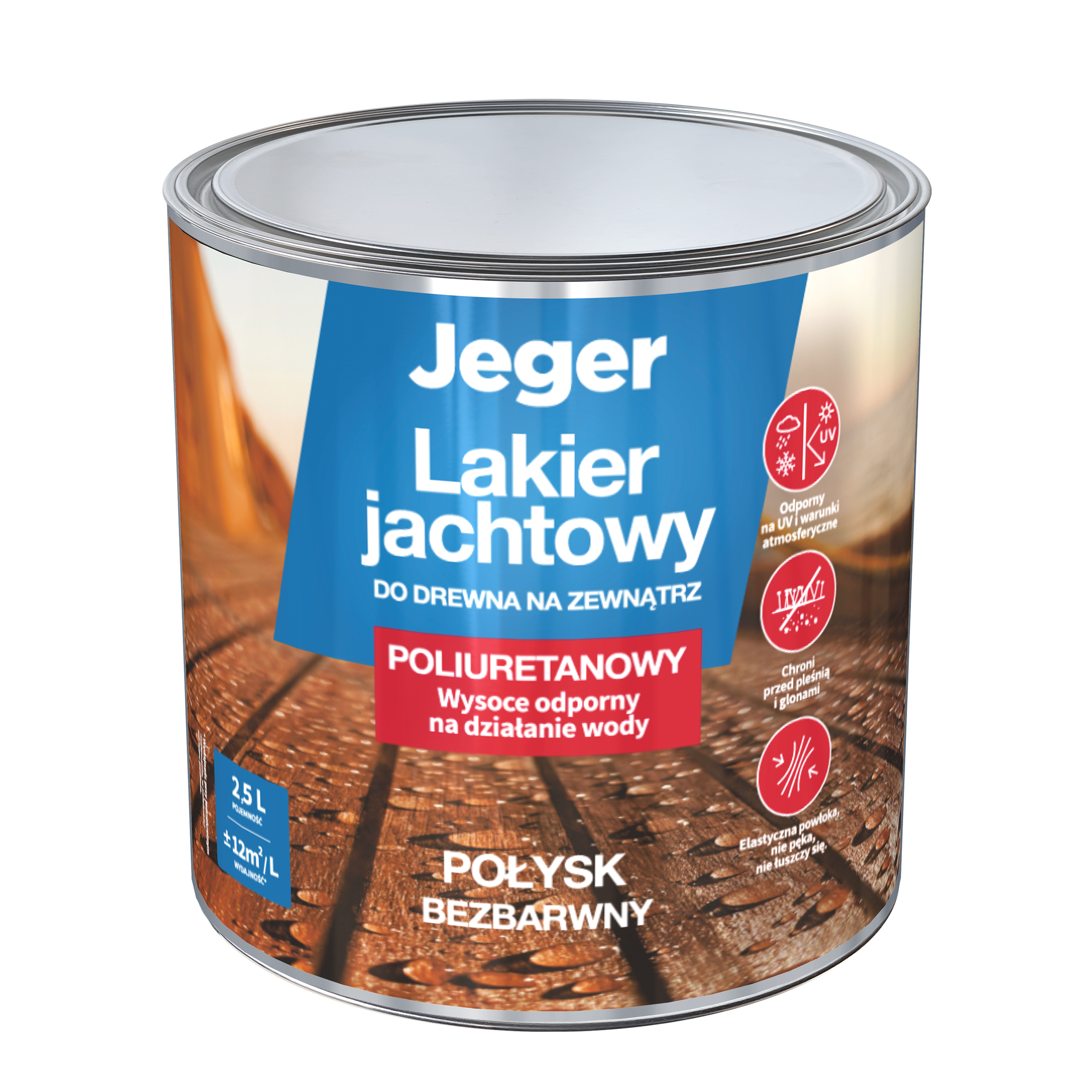 Lakier jachtowy do drewna 2.5 litra bezbarwny Jeger