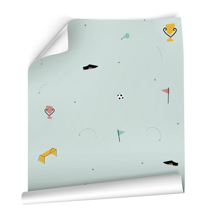 Papel pintado vinilo adhesivo Infantil Futbol verde  MOTIF 129cmx2.6m lavable apto para cocinas o baños - 6