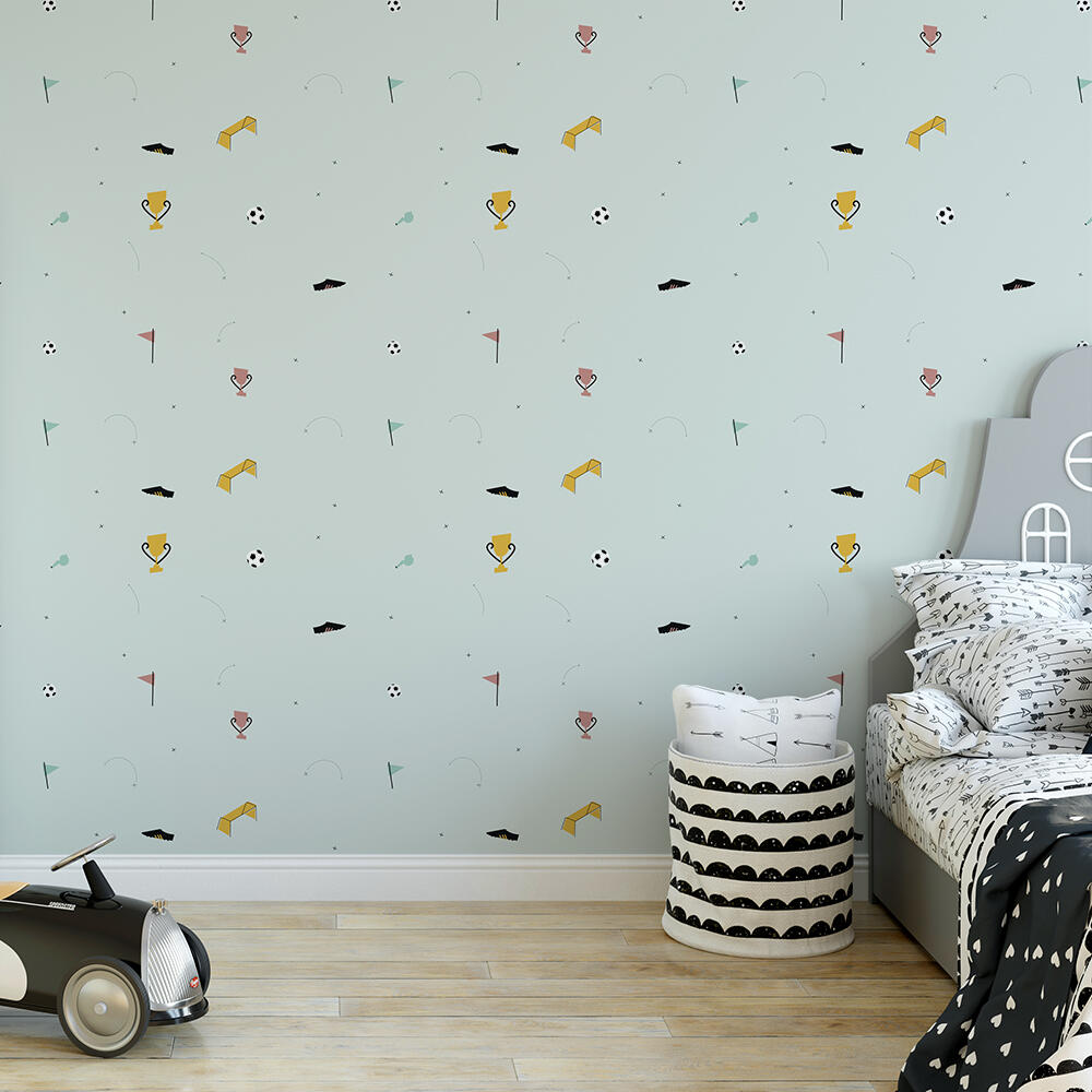 Papel pintado vinilo adhesivo Infantil Futbol verde  MOTIF 129cmx2.6m lavable apto para cocinas o baños - 2