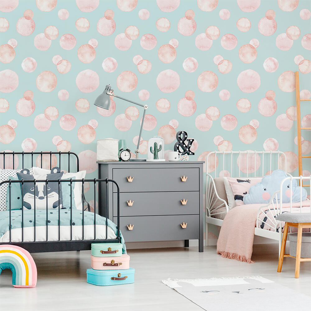 Papel pintado autoadhesivo vinilo infantil pompas rosa