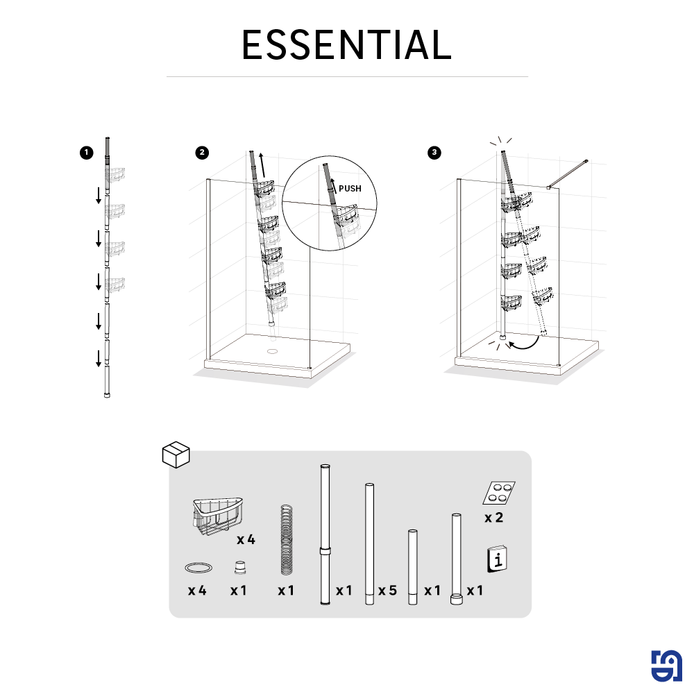 Cesto de duche telescópico 4 Níveis cromado essential Sensea - 7