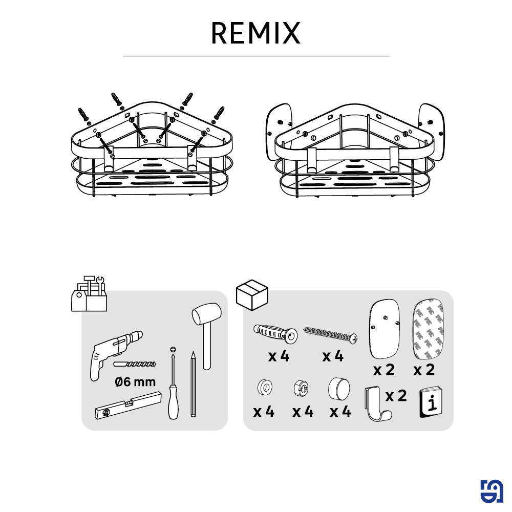 Organizador de ducha Remix negro acero mate con 1 altura para atornillar 21.5x10.3x21.5 cm - 12