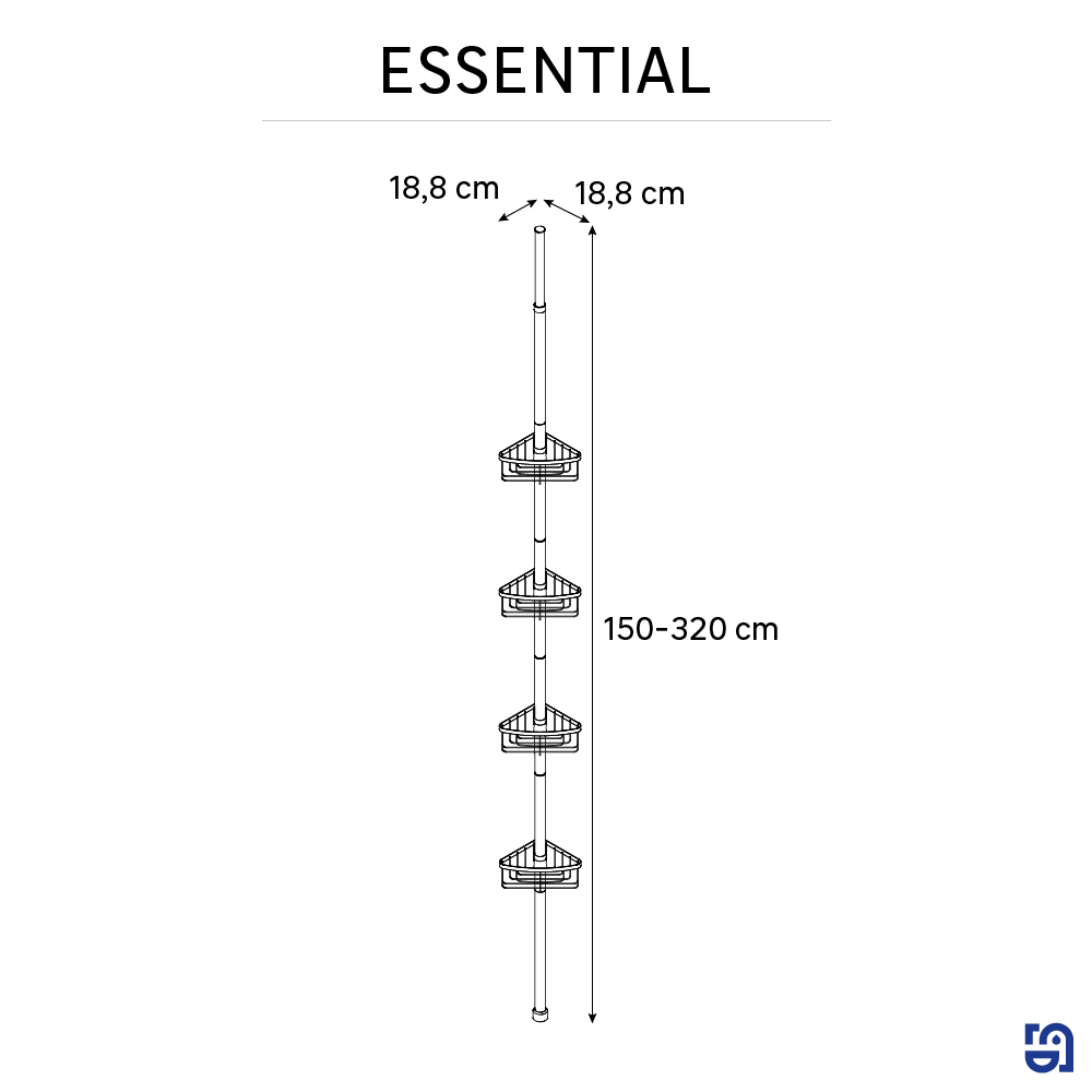 Cesto de duche telescópico 4 Níveis cromado essential Sensea - 6