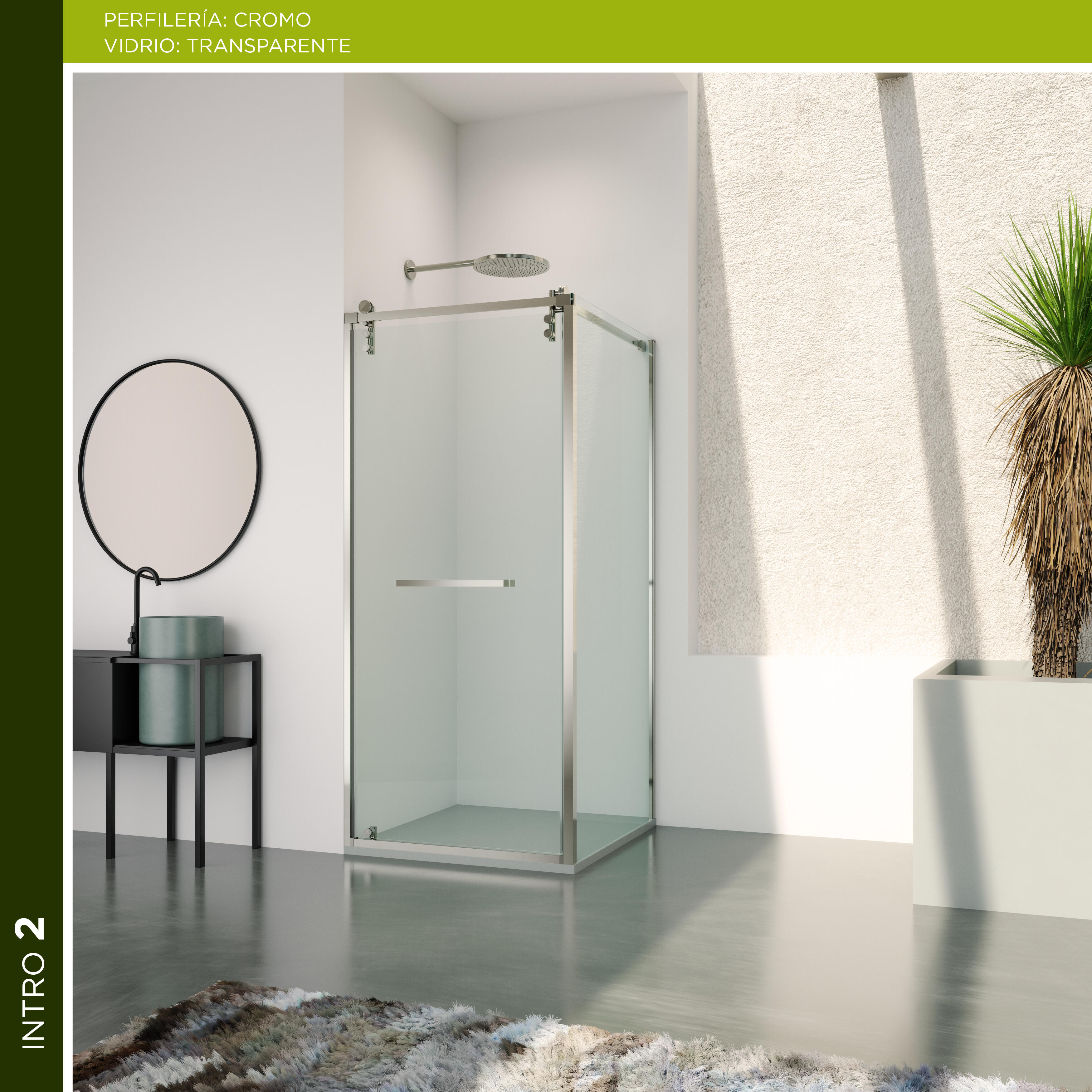 Mampara de ducha frontal con panel fijo lateral corredero transparente intro perfil cromo (73-75)+90 x200 cm