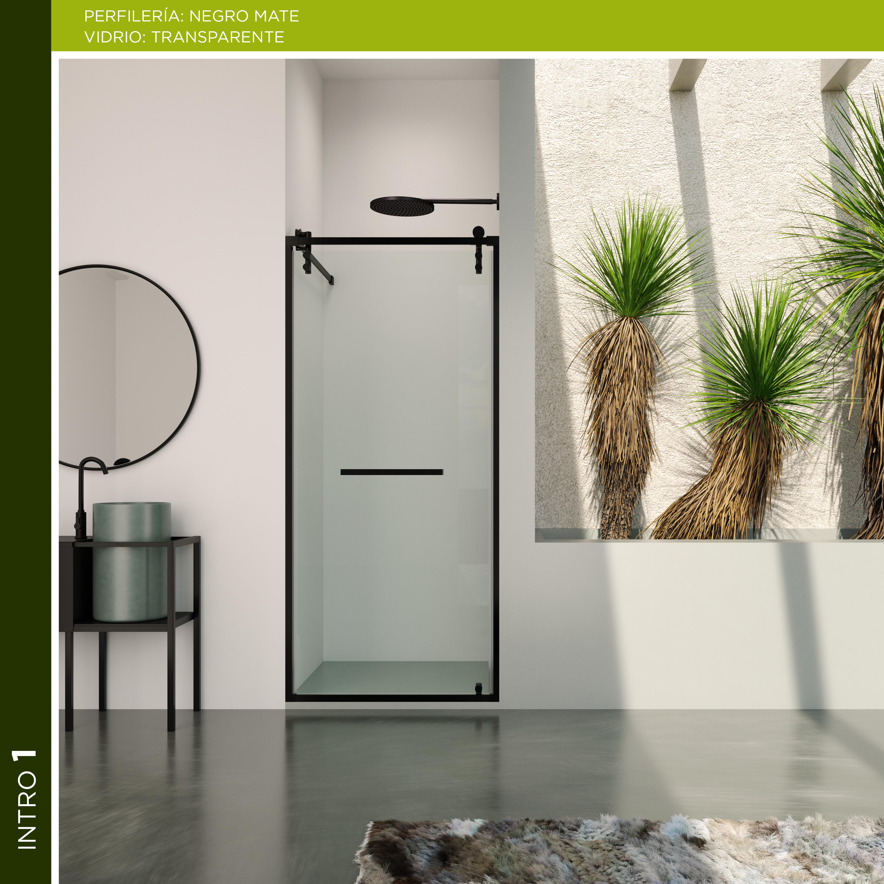 Mampara de ducha corredera 1 puerta corredera intro. perfil acero inoxidable negro. ancho adaptable (88-90)x200 cm cristal templado de seguridad transparente 8mm. cierre magnético glassinox