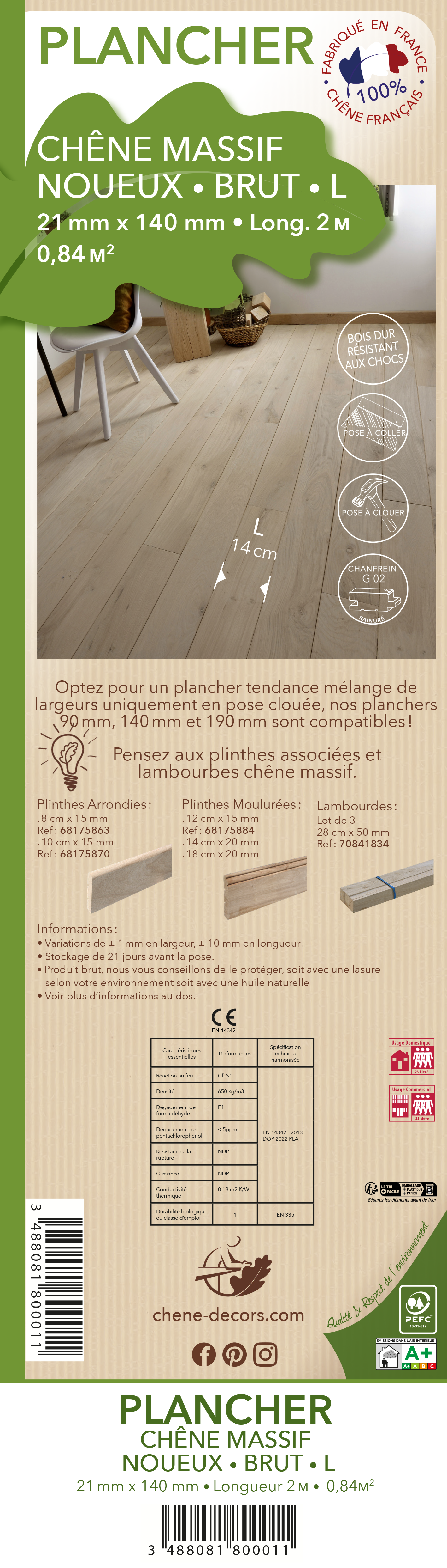 Plancher chêne massif noueux L.200 x l.14 cm, Ep.21 mm - 0.84m² - 9