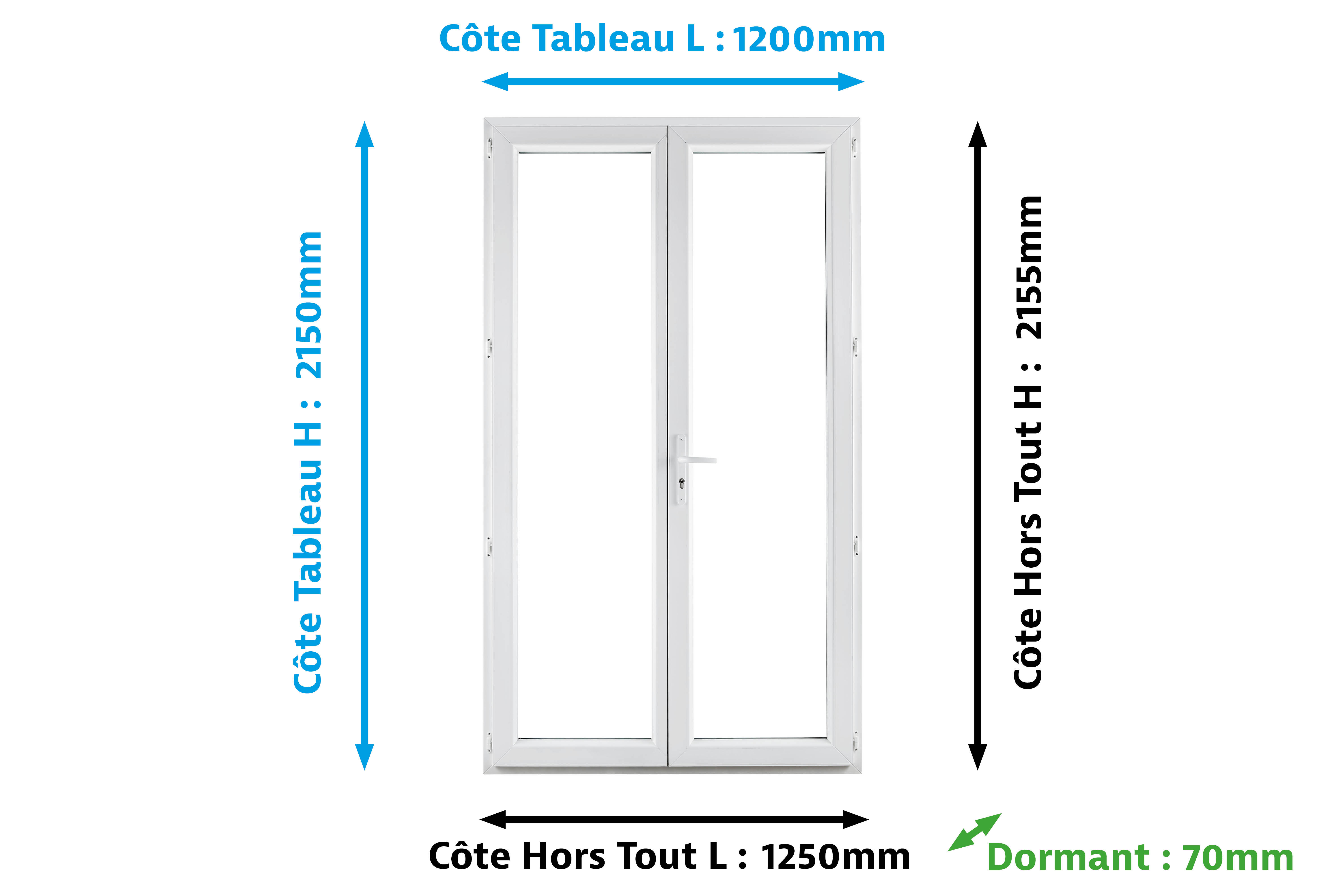 Porte-fenêtre PVC H.215 x l.120 cm 2 vantaux blanc - 3