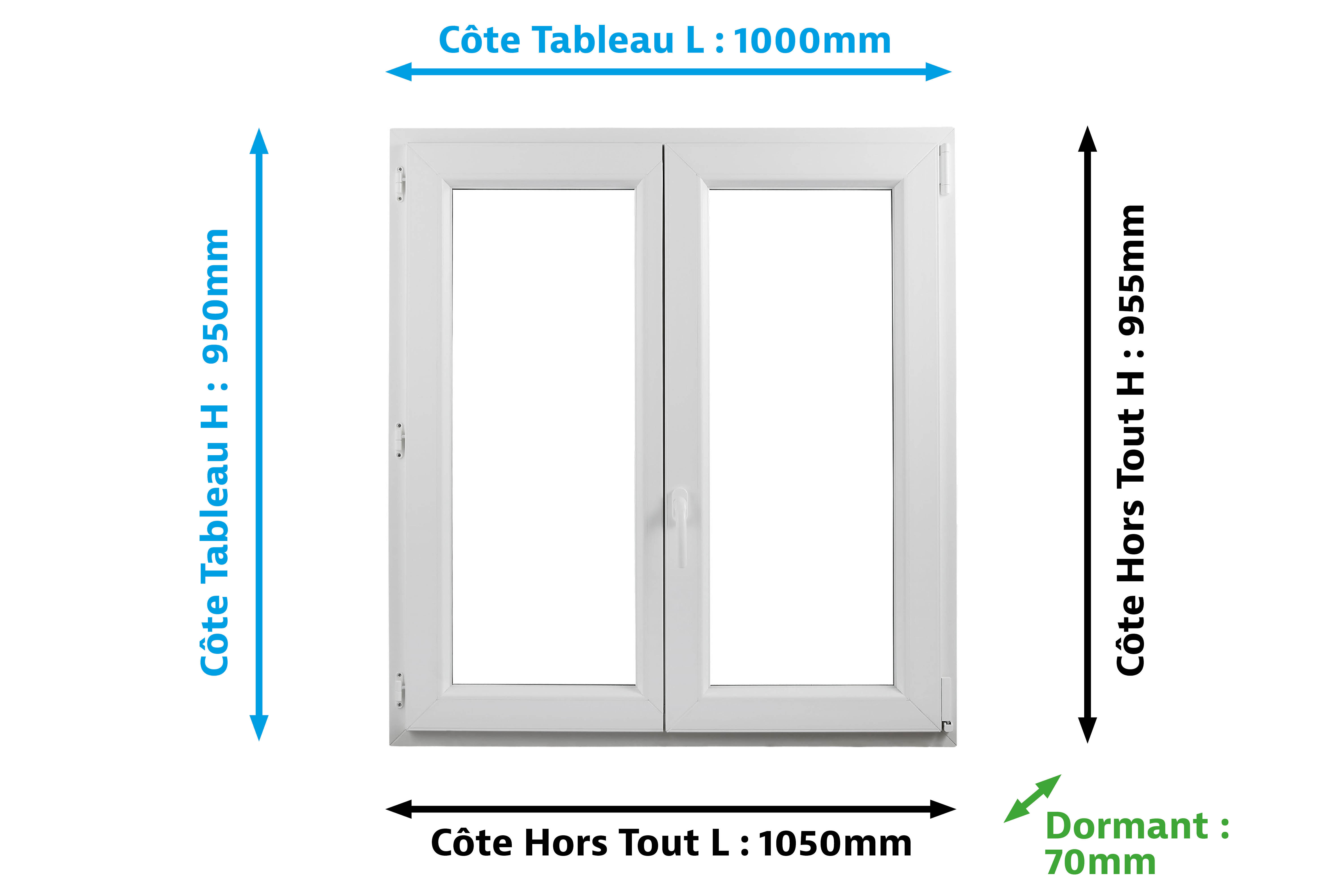Fenêtre PVC H.95 x l.100 cm oscillo-battant 2 vantaux tirant droit blanc - 2