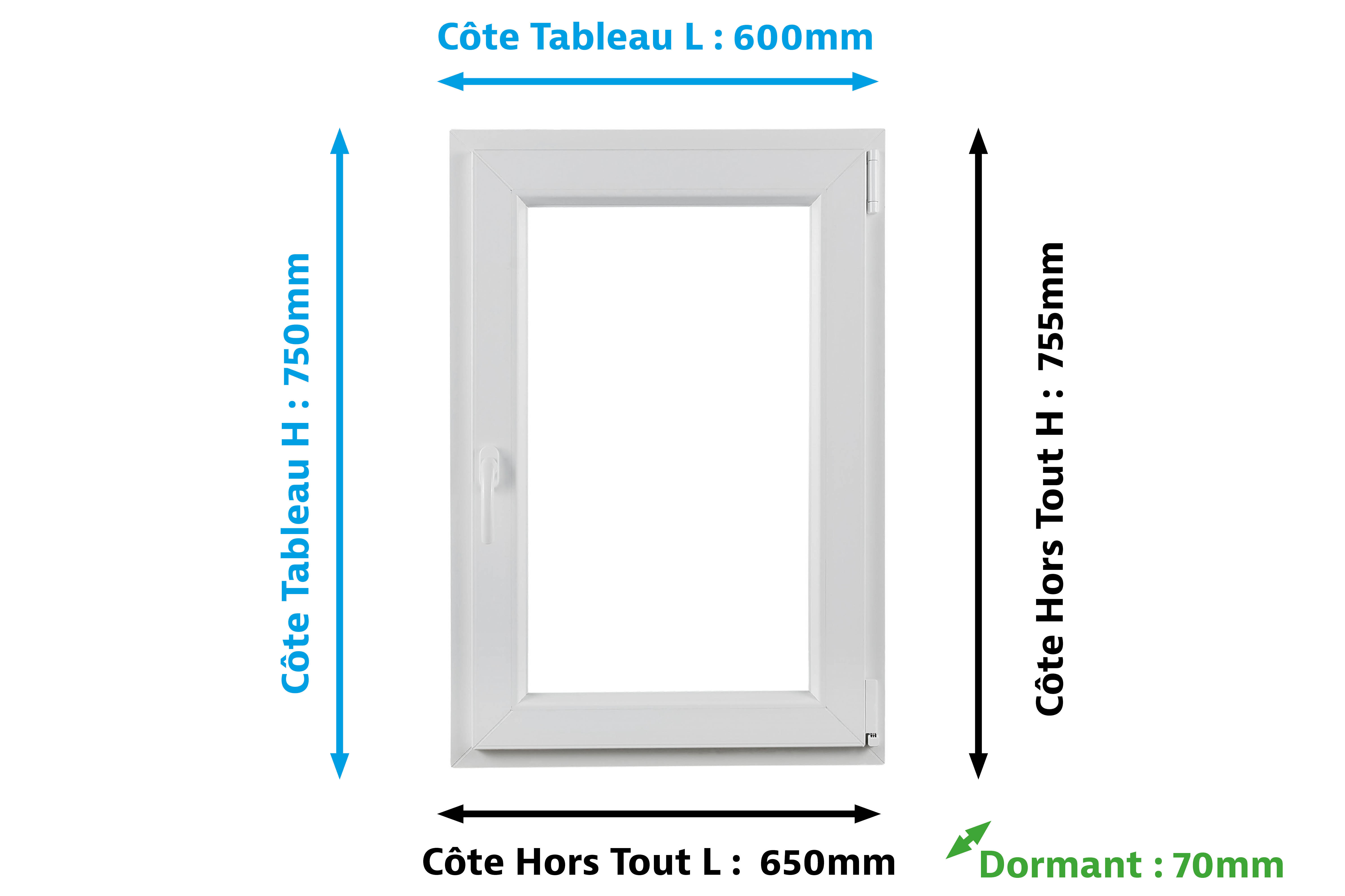 Fenêtre PVC H.75 x l.60 cm oscillo-battant 1 vantail tirant droit blanc - 2