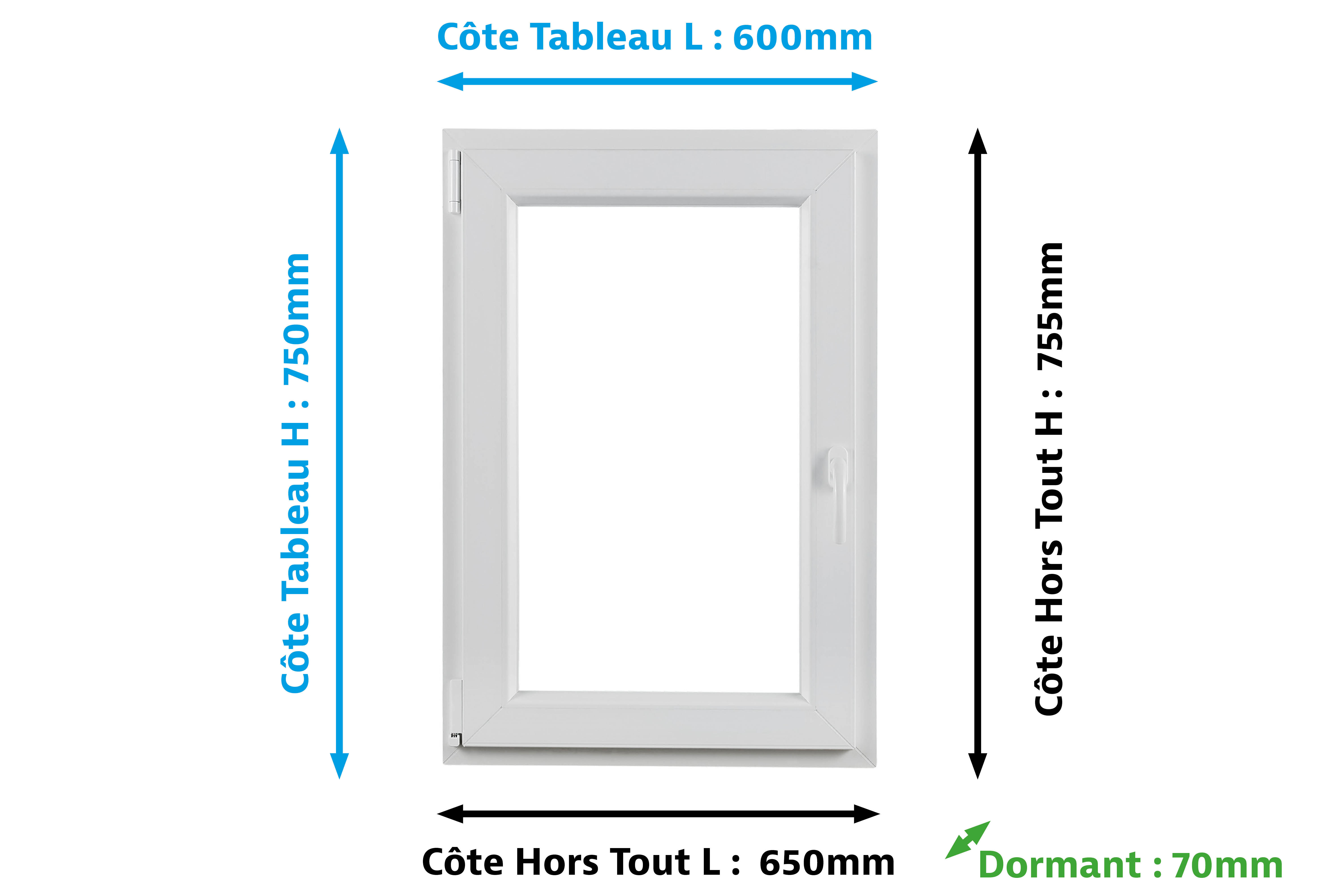 Fenêtre PVC H.75 x l.60 cm oscillo-battant 1 vantail tirant gauche blanc - 2