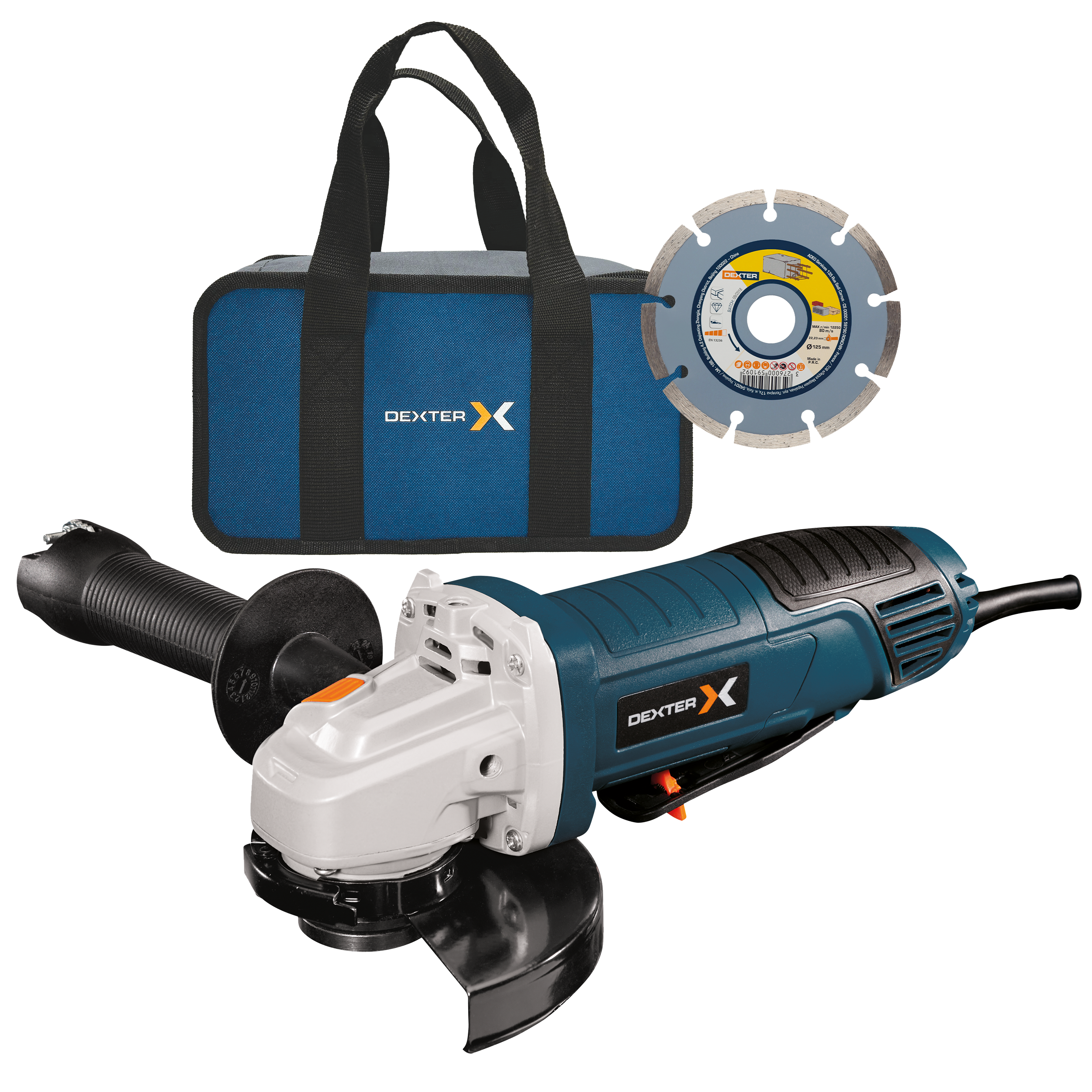 Szlifierka kątowa przewodowa 125 mm 800 W + tarcza i torba DEXTER